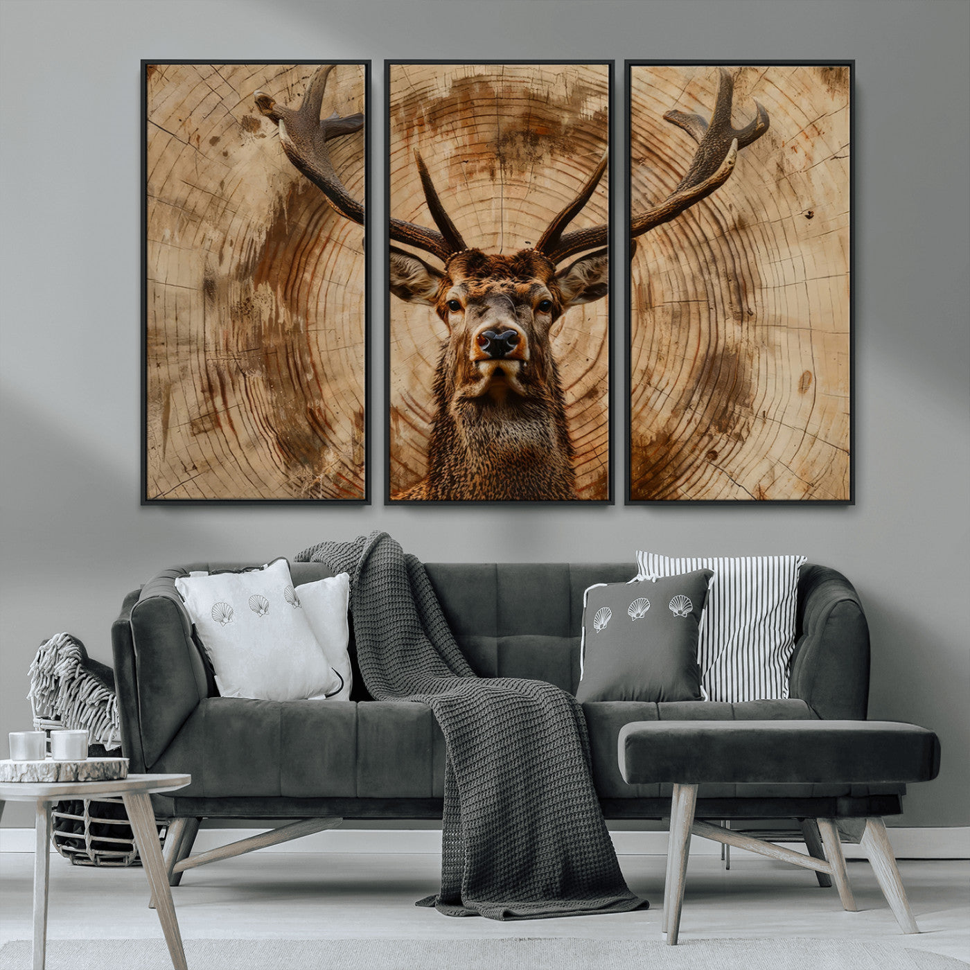 Wood Abstract Deer Wall Art | Rustic Wildlife Canvas Print |