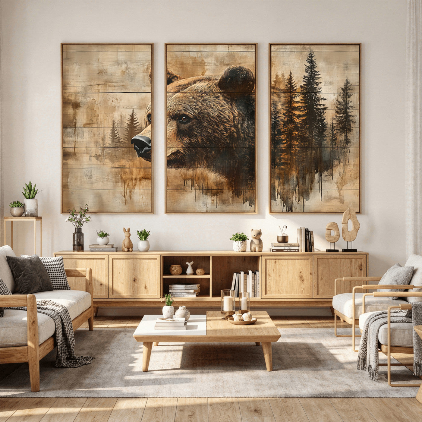 Rustic Grizzly Bear Wall Art, Abstract Grizzly 399 Bear Wall
