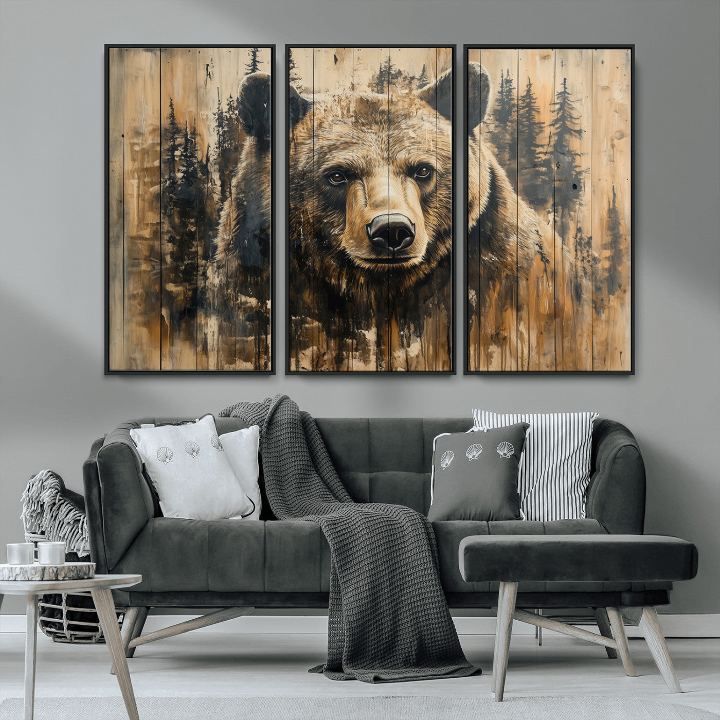 Majestic Grizzly 399 Bear Wall Art | 3-Panel Rustic Canvas