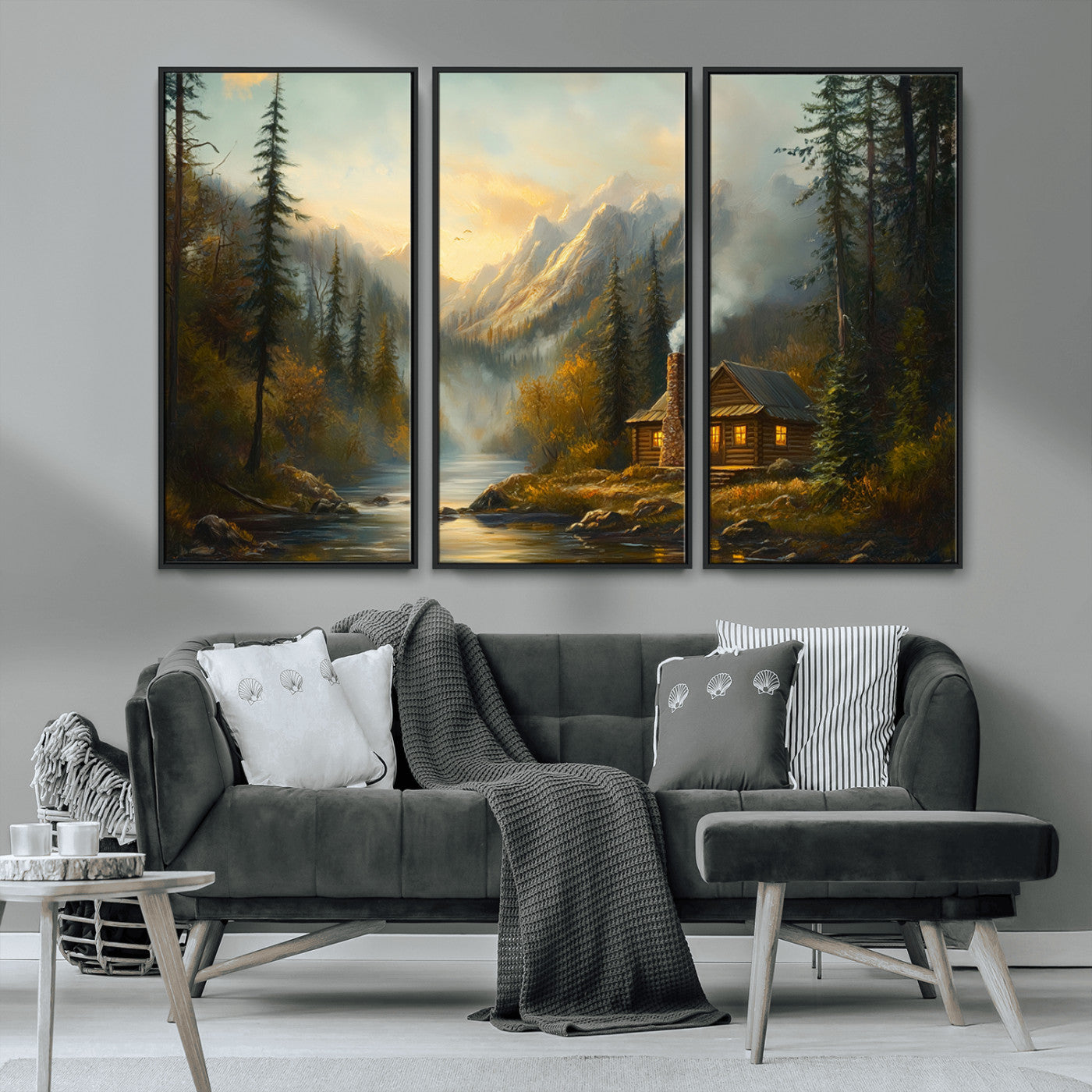 Wood Cabin Retreat Mountain at Sunset Wall Art Print -