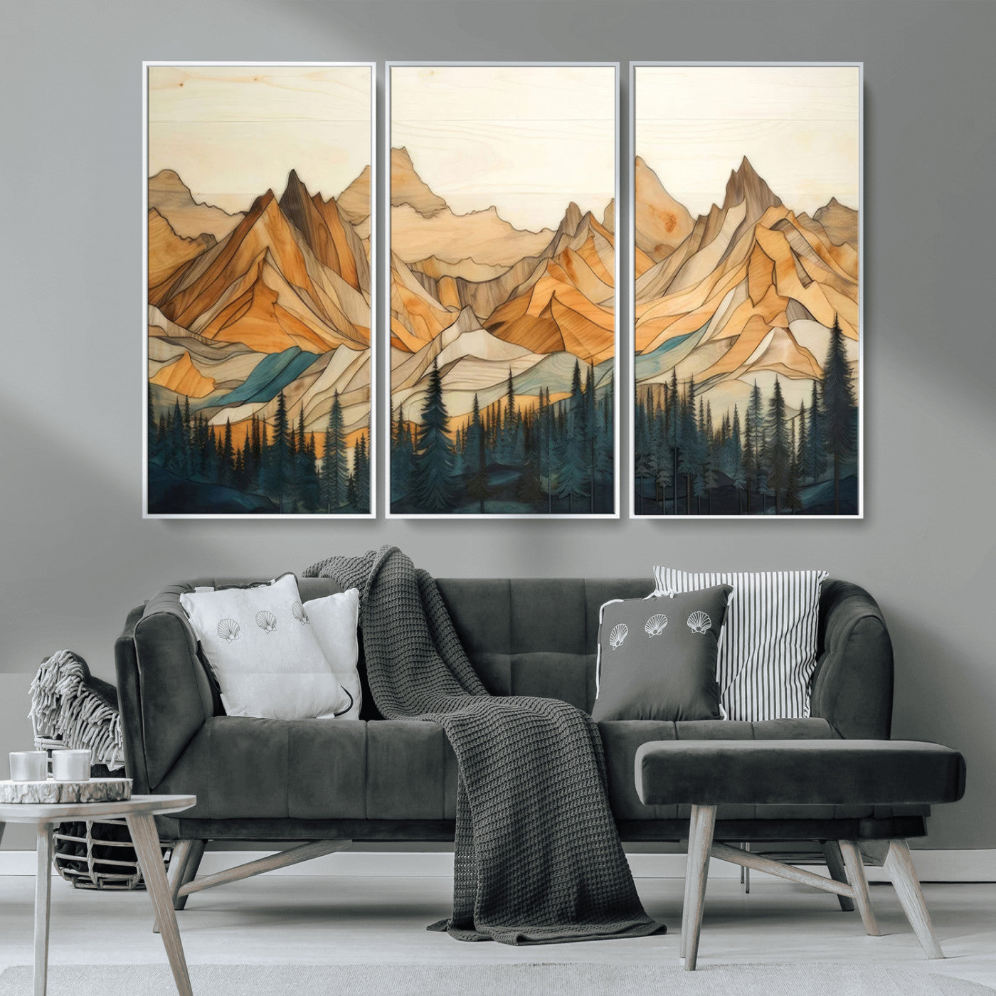 Rustic Wood Mountain Wall Art Print | Triptych Giclee Print