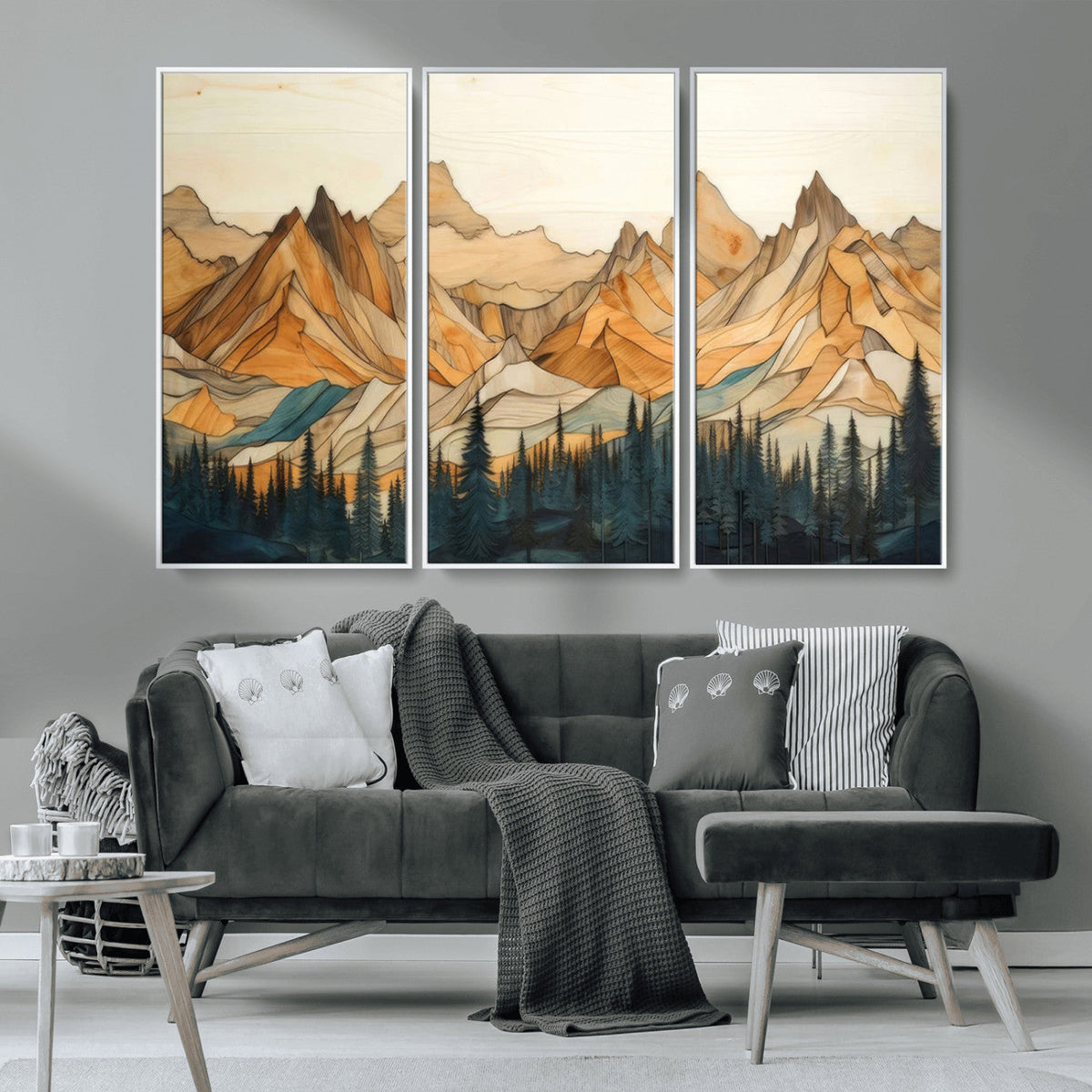 Rustic Wood Mountain Wall Art Print | Triptych Giclee Print