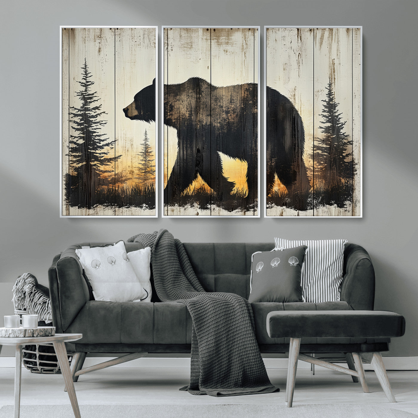 Vintage Bear Wall Art Canvas Print for Farmhouse - Mountain