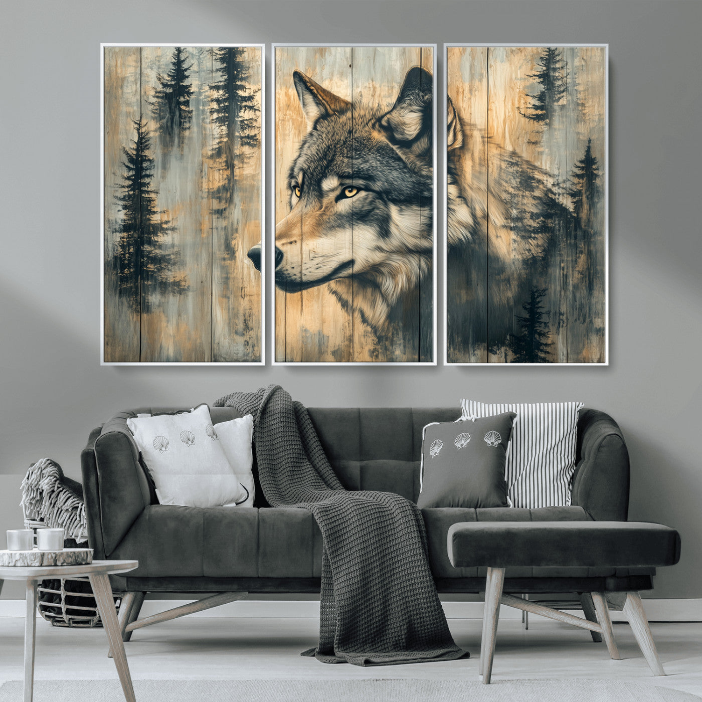 Wood Style Rustic Wolf Wall Art Canvas Print, Vintage