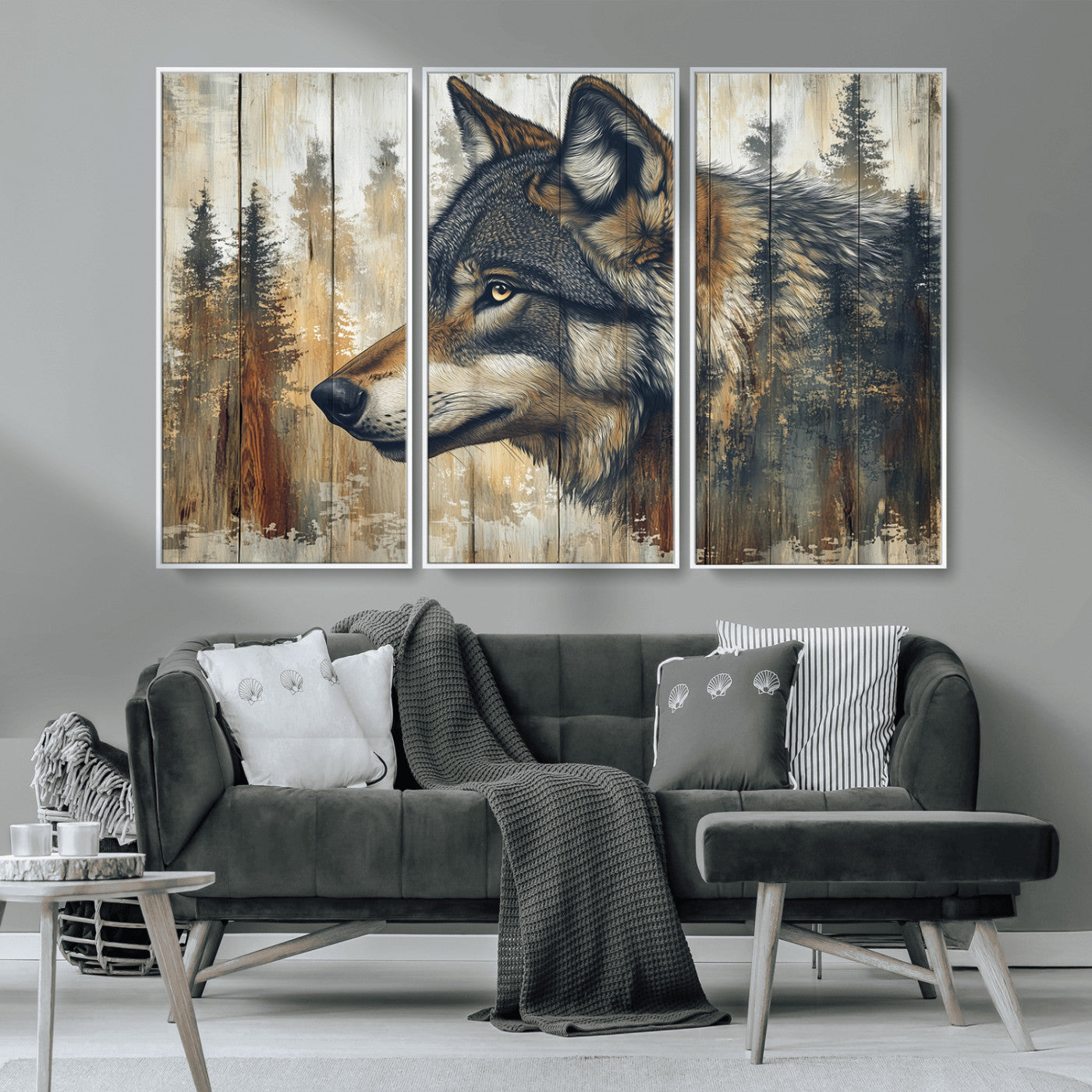 Rustic Wolf Wall Art Canvas Print – Vintage Woodland