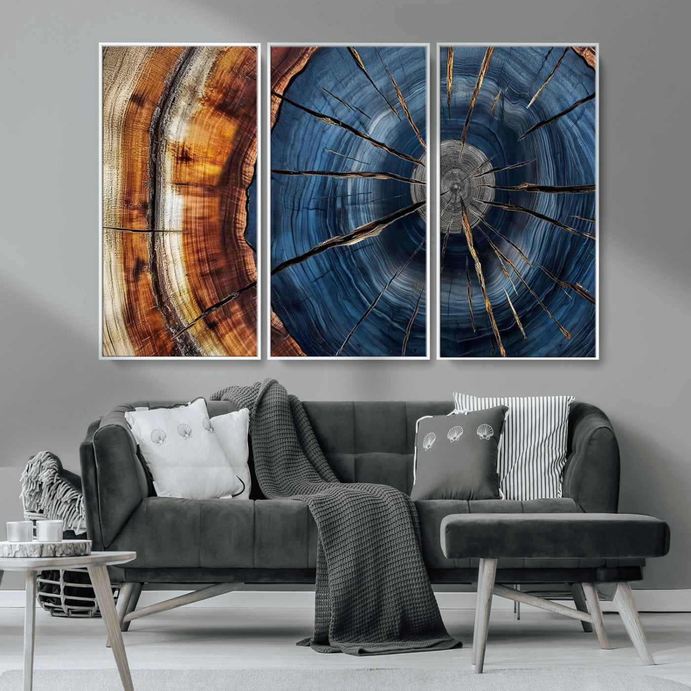 Framed Abstract Tree Ring Wall Art Print Natural Rustic Wood