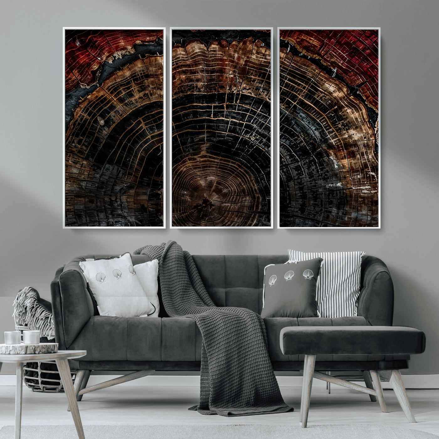 Dark Wood Ring Wall Art Canvas Print – Framed Abstract Tree