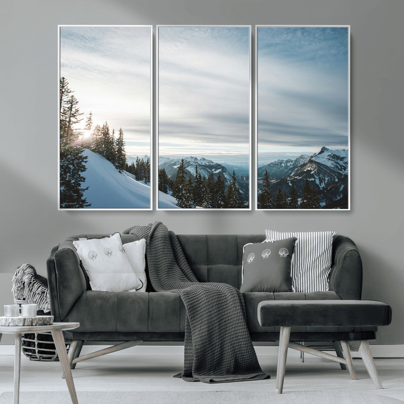 Snowy Mountains Wall Art Canvas Print – Framed Alpine