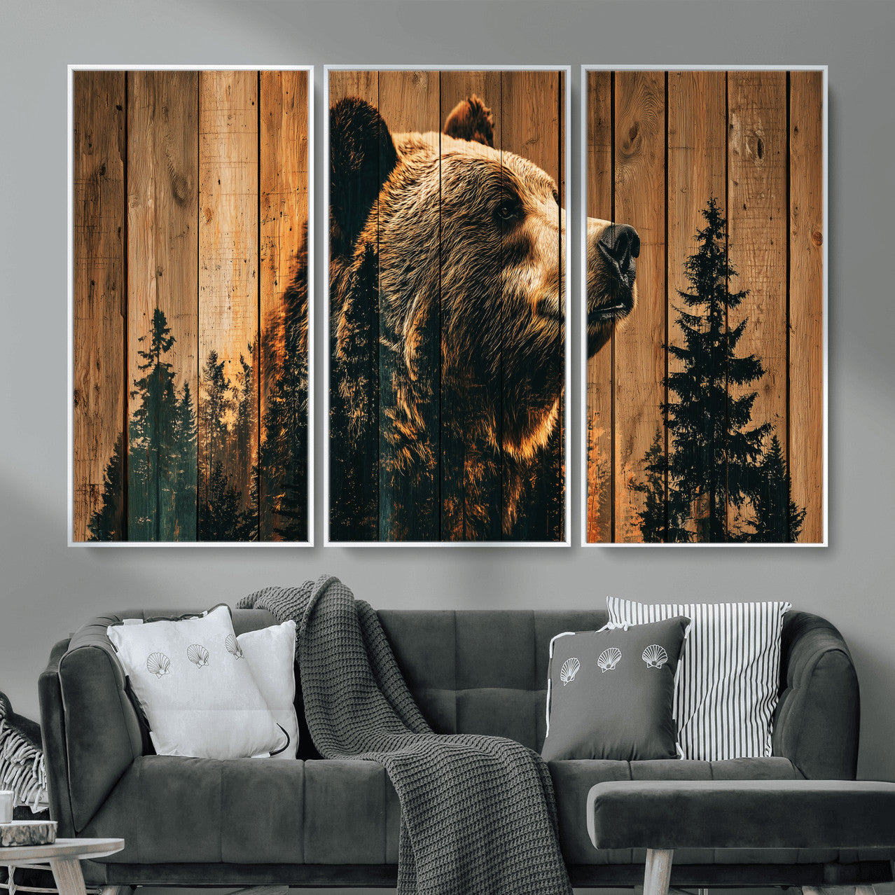 Rustic Bear Wall Art Canvas Print – Woodland Wildlife