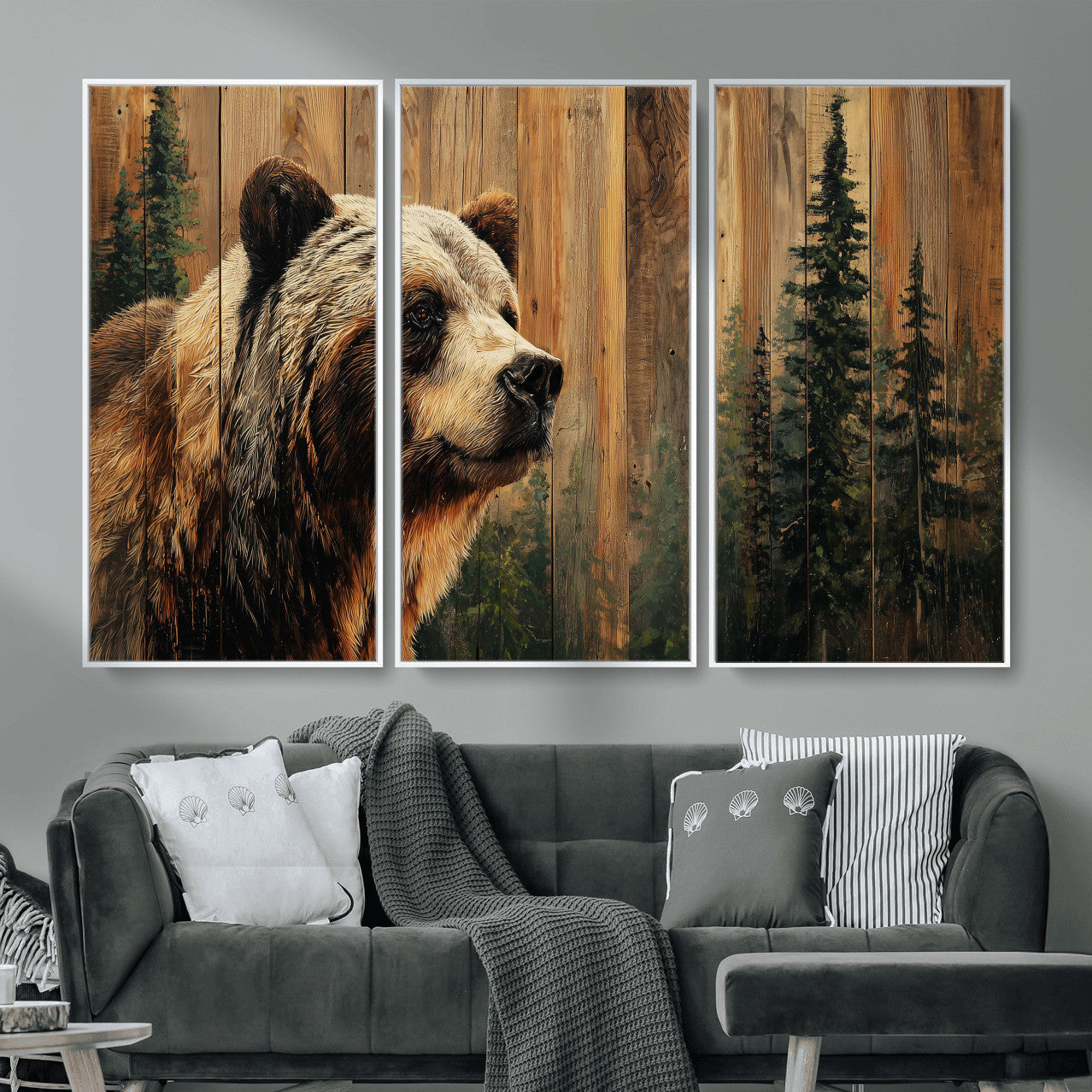 Grizzly Bear Wall Art Canvas Print, Rustic Wildlife Bear