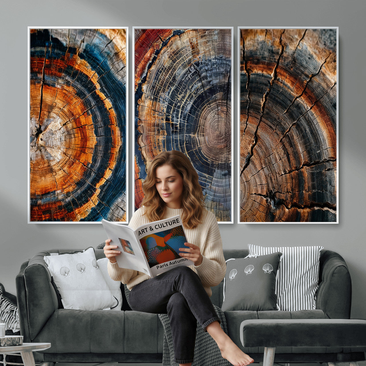 Tree Ring Triptych Canvas Wall Art — Set of 3 Wood Grain