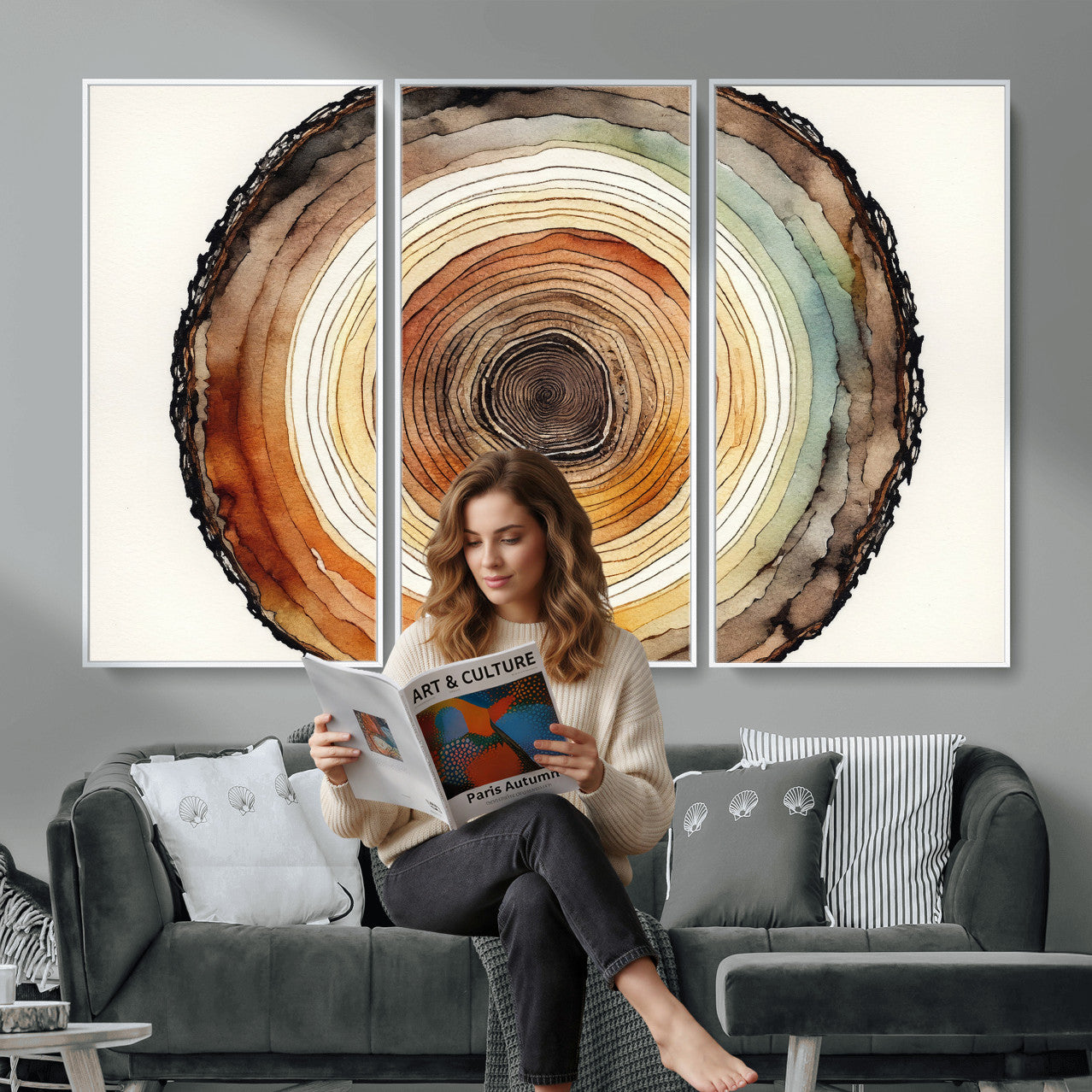Natural Wood Slice Wall Art Canvas Print, Tree Ring Wall