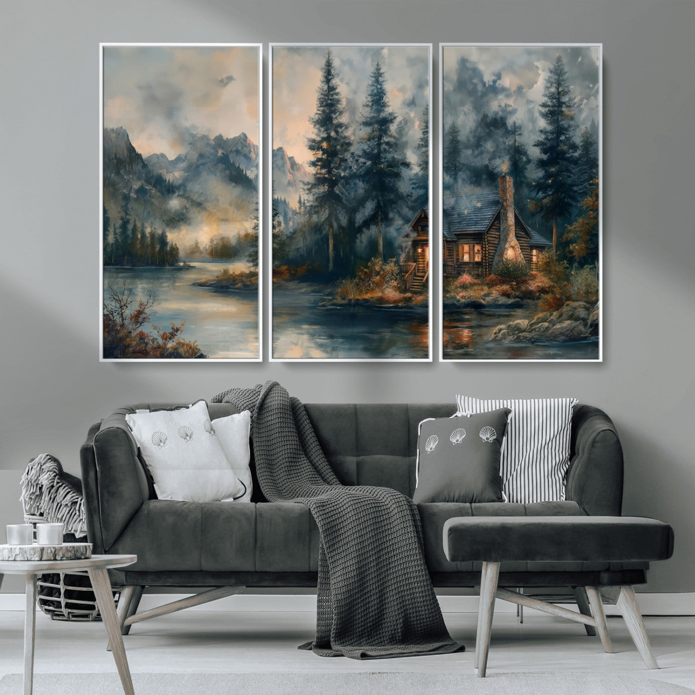 Rustic Cabin Woods Wall Art Print | Lake in a Forest Canvas