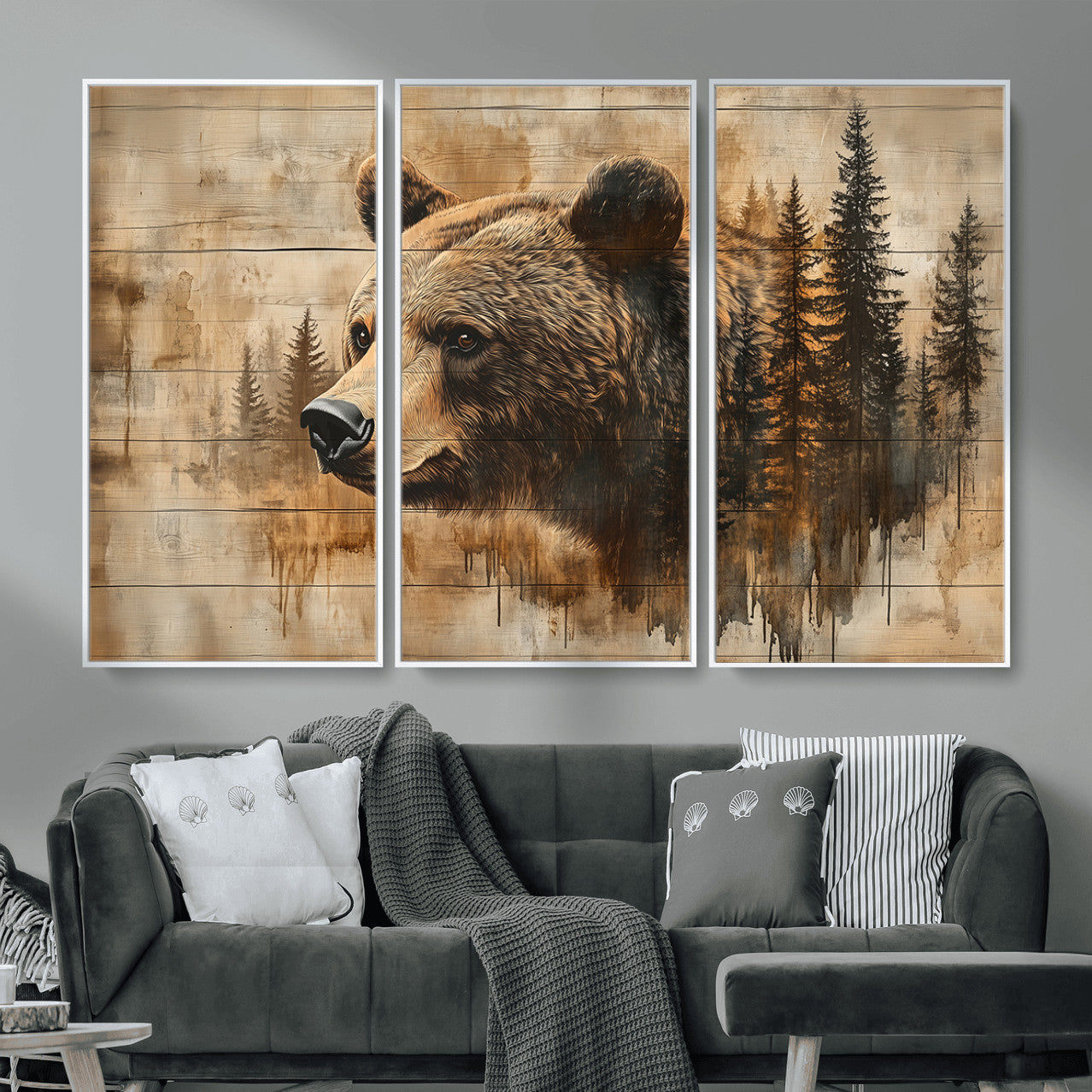 Rustic Grizzly Bear Wall Art, Abstract Grizzly 399 Bear Wall