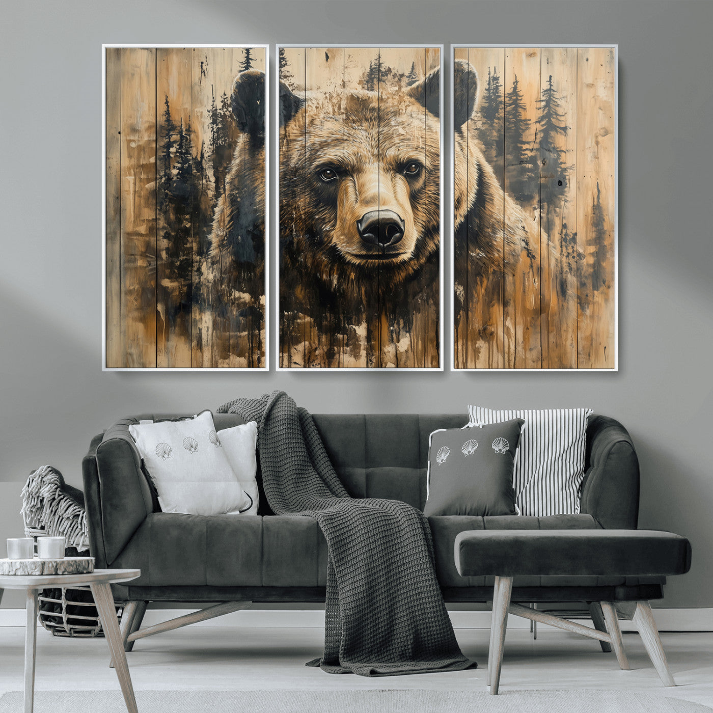Majestic Grizzly 399 Bear Wall Art | 3-Panel Rustic Canvas