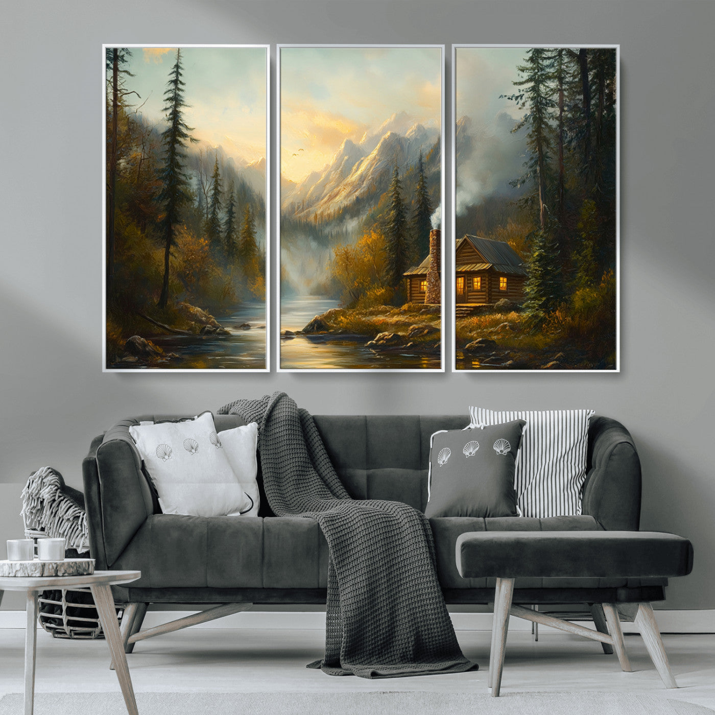 Wood Cabin Retreat Mountain at Sunset Wall Art Print -