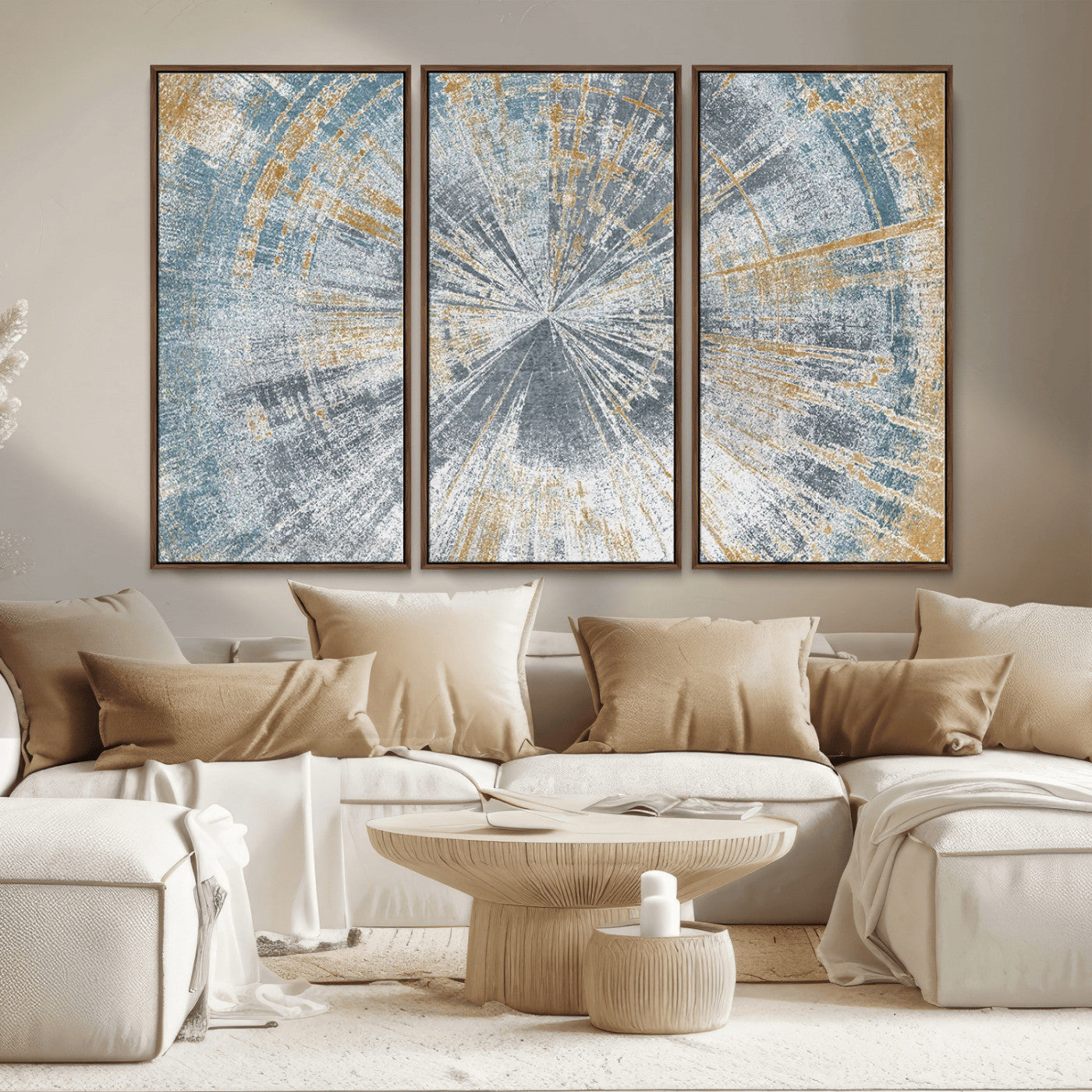Radiant Abstract Wood Rings Canvas Art – Modern Triptych