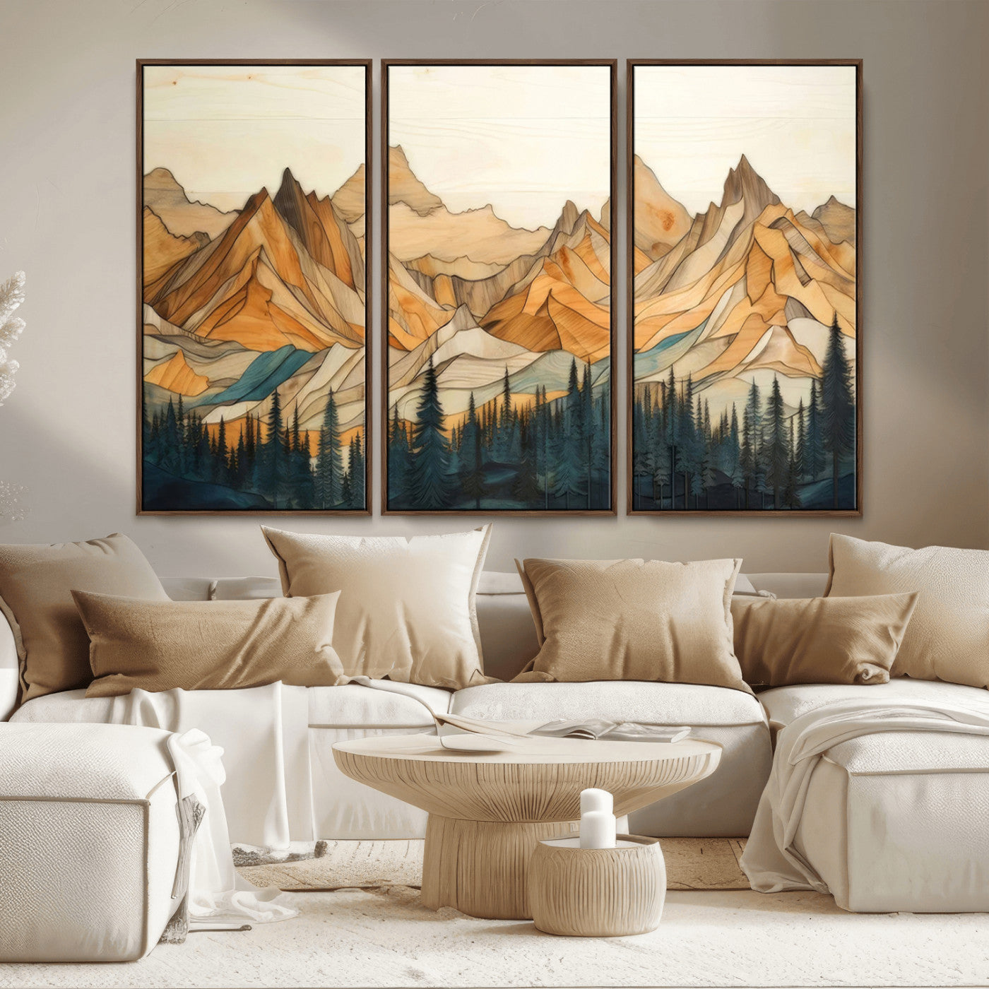Rustic Wood Mountain Wall Art Print | Triptych Giclee Print