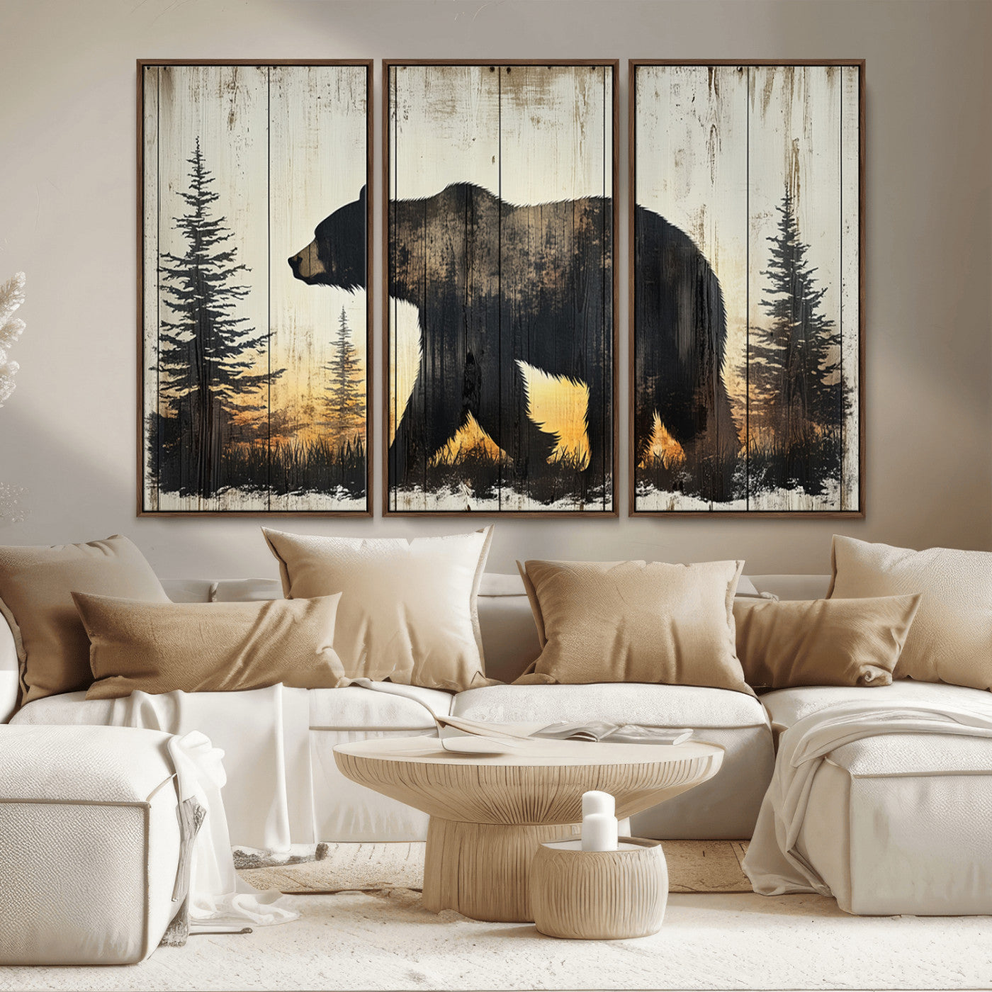 Vintage Bear Wall Art Canvas Print for Farmhouse - Mountain