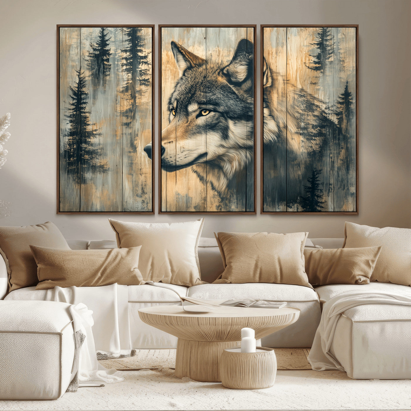 Wood Style Rustic Wolf Wall Art Canvas Print, Vintage