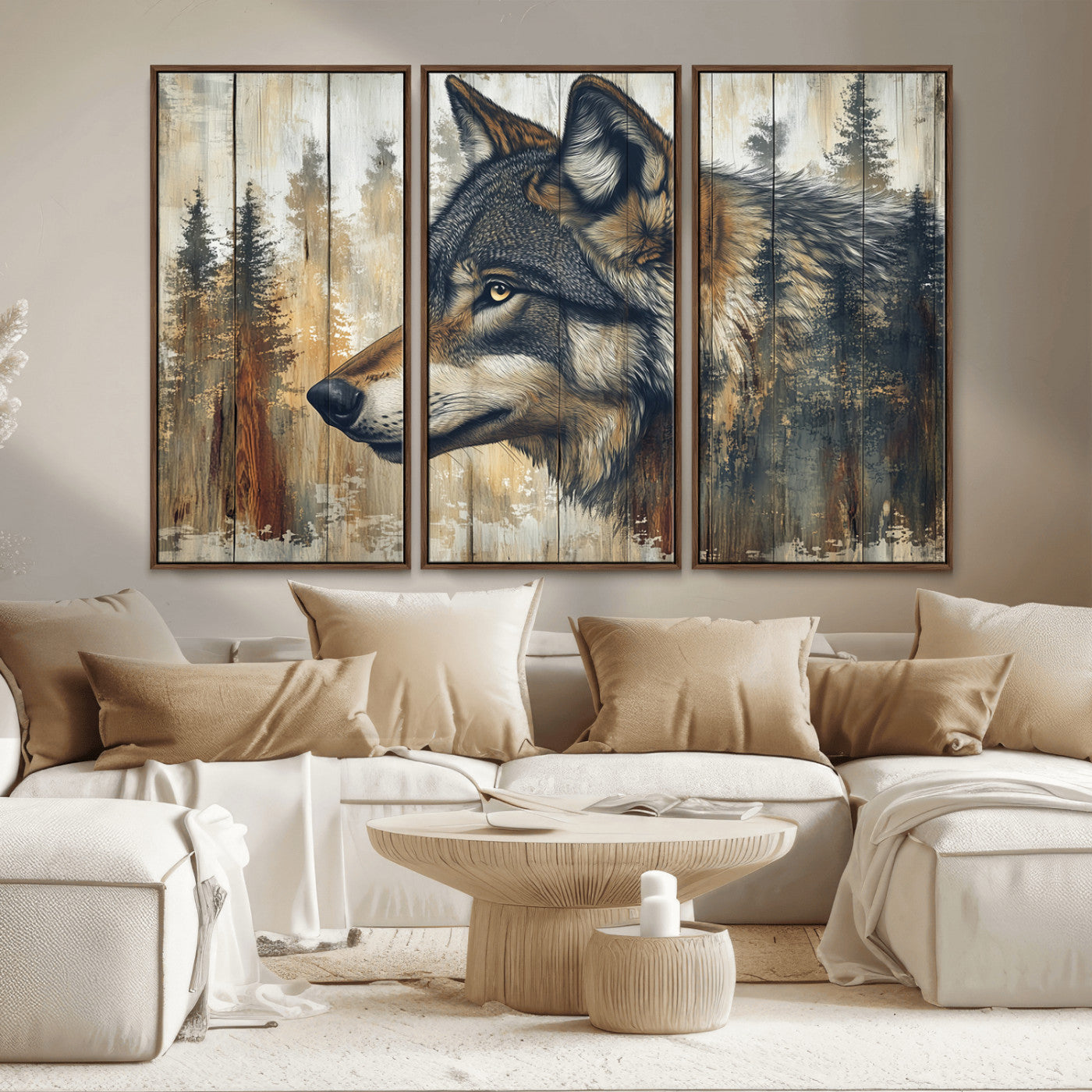 Rustic Wolf Wall Art Canvas Print – Vintage Woodland