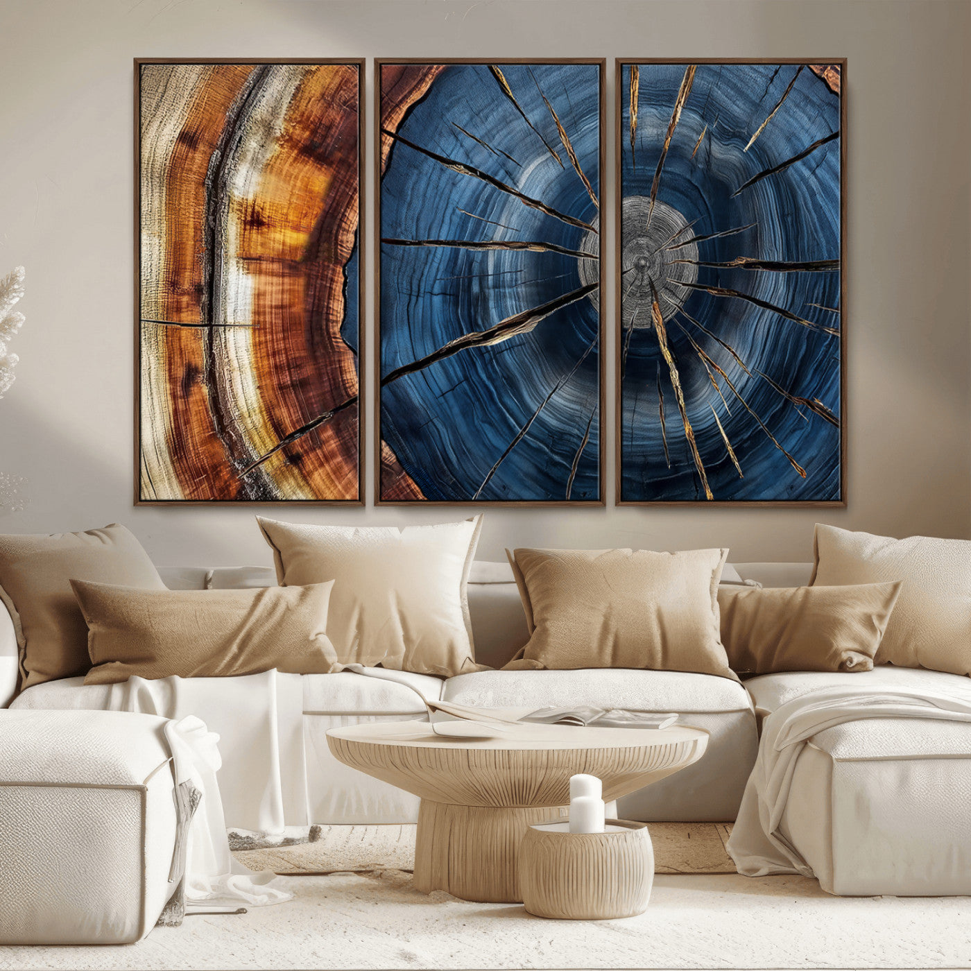 Framed Abstract Tree Ring Wall Art Print Natural Rustic Wood