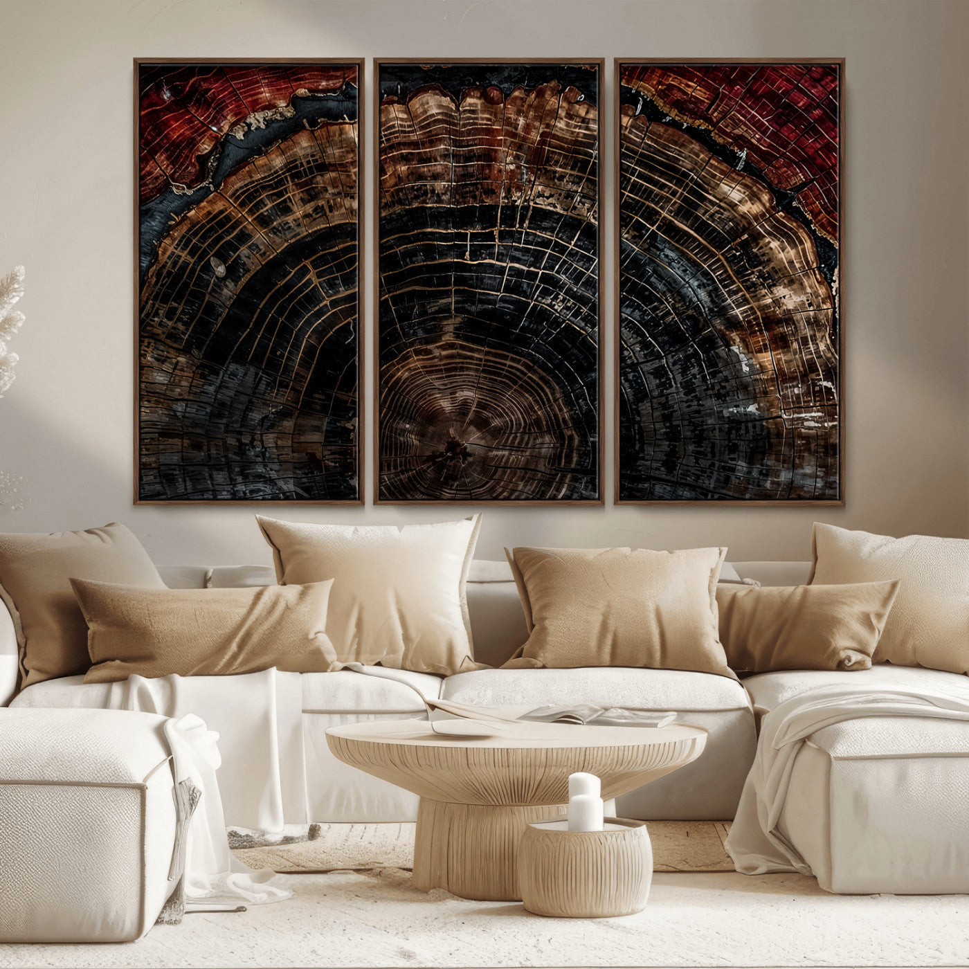 Dark Wood Ring Wall Art Canvas Print – Framed Abstract Tree