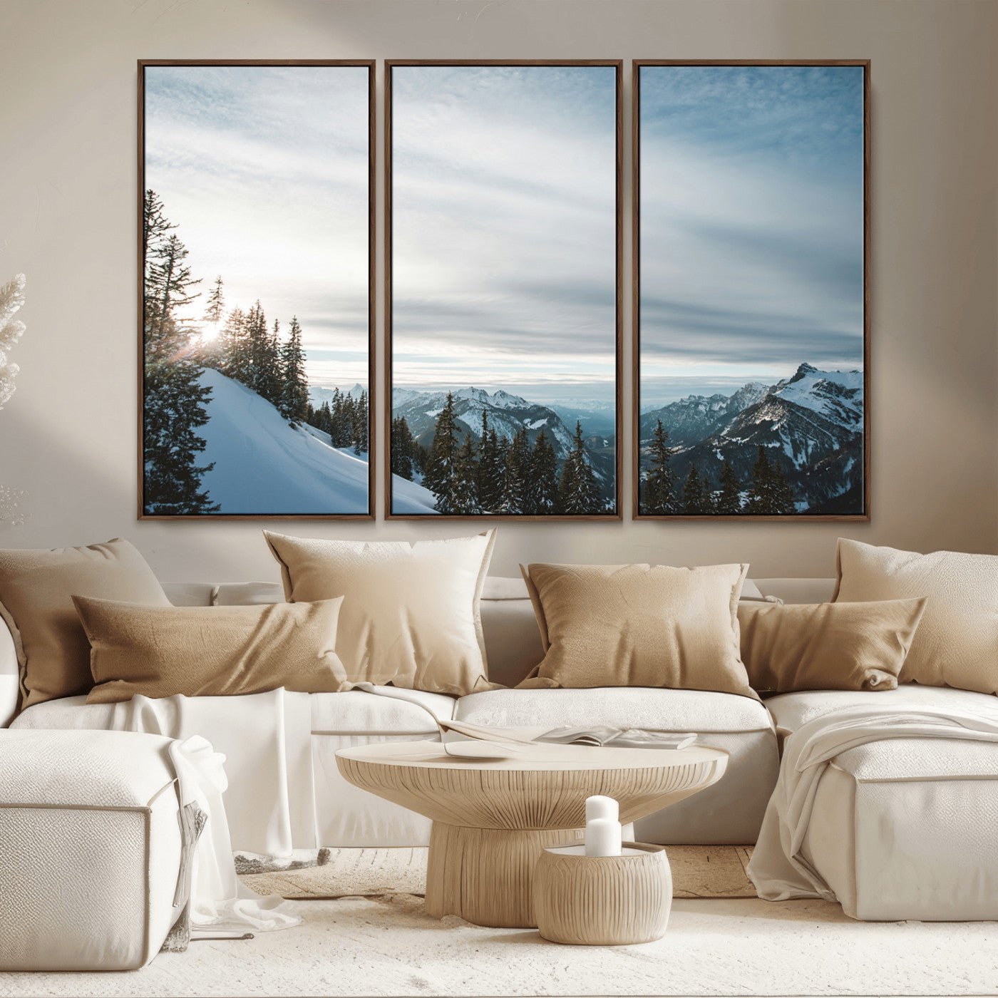 Snowy Mountains Wall Art Canvas Print – Framed Alpine