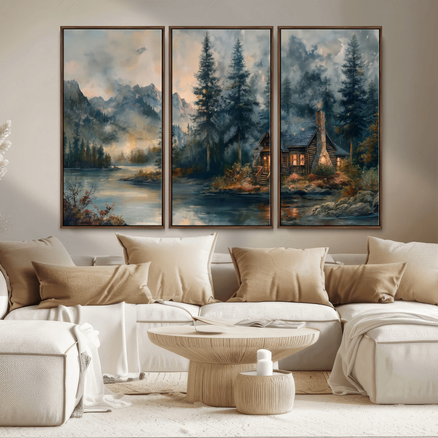 Rustic Cabin Woods Wall Art Print | Lake in a Forest Canvas