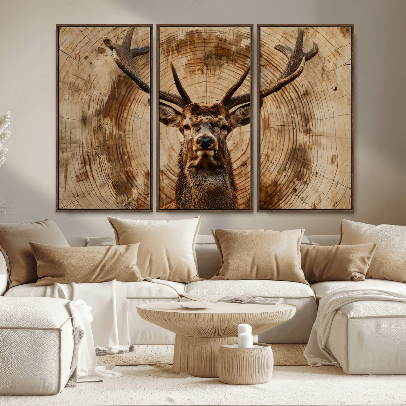 Wood Abstract Deer Wall Art | Rustic Wildlife Canvas Print |