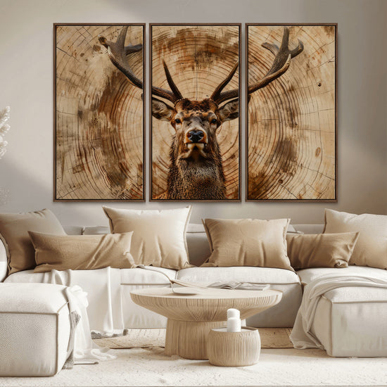 Wood Abstract Deer Wall Art | Rustic Wildlife Canvas Print |