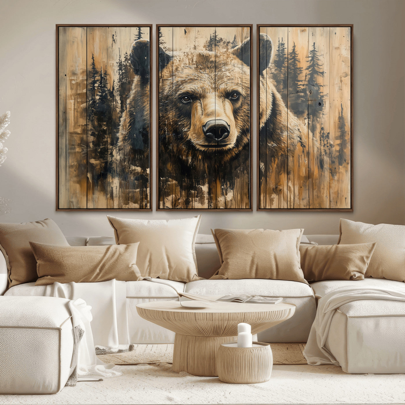 Majestic Grizzly 399 Bear Wall Art | 3-Panel Rustic Canvas