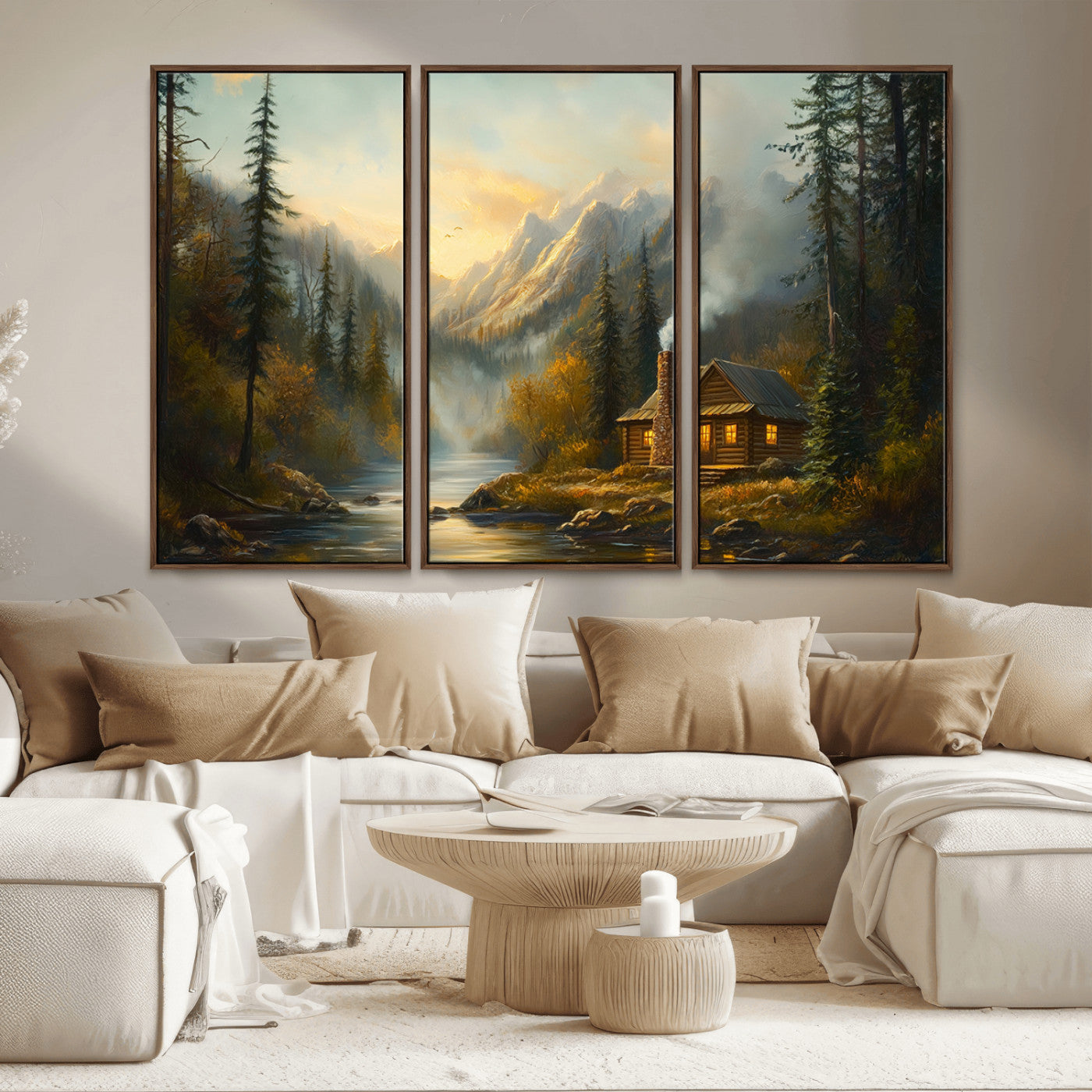 Wood Cabin Retreat Mountain at Sunset Wall Art Print -
