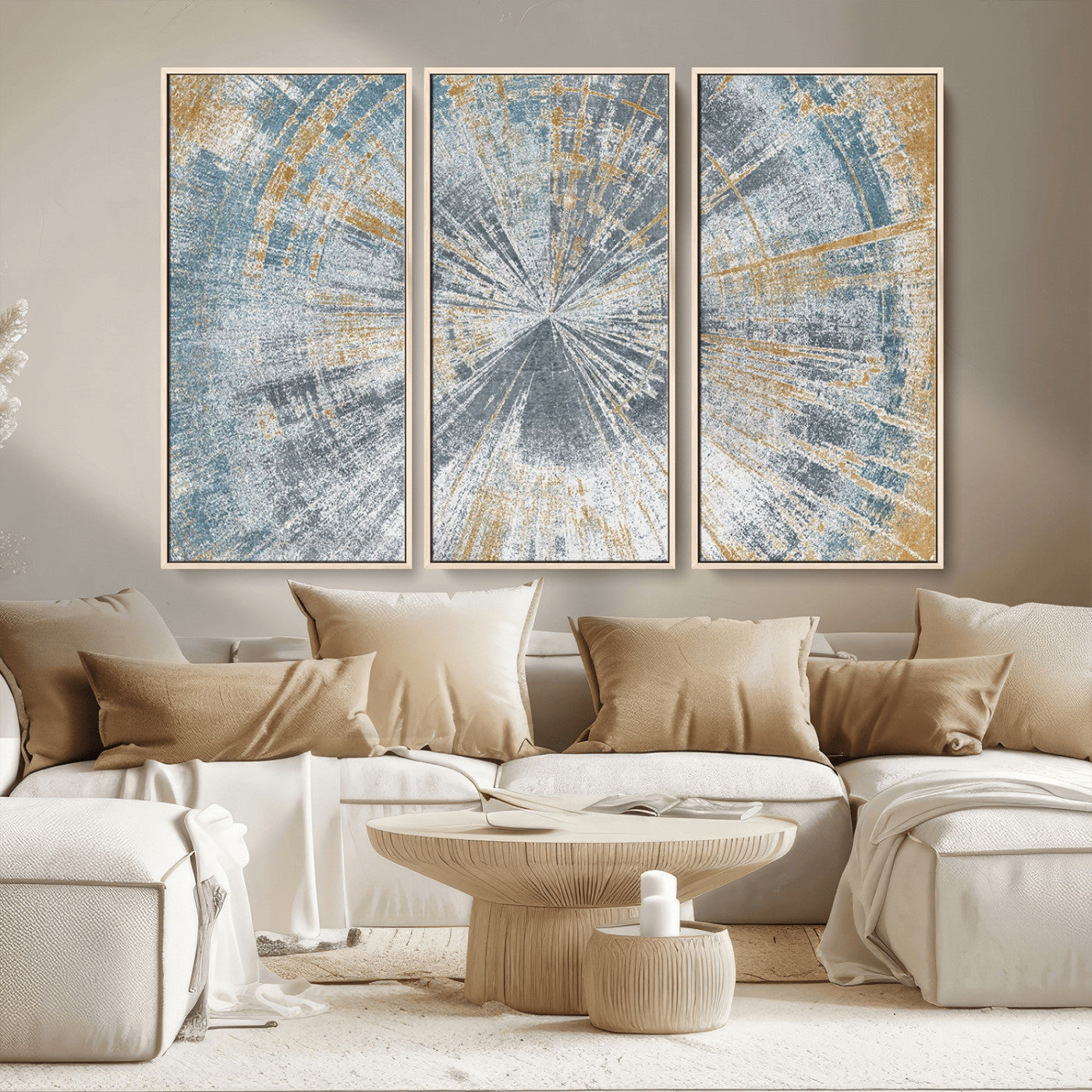 Radiant Abstract Wood Rings Canvas Art – Modern Triptych