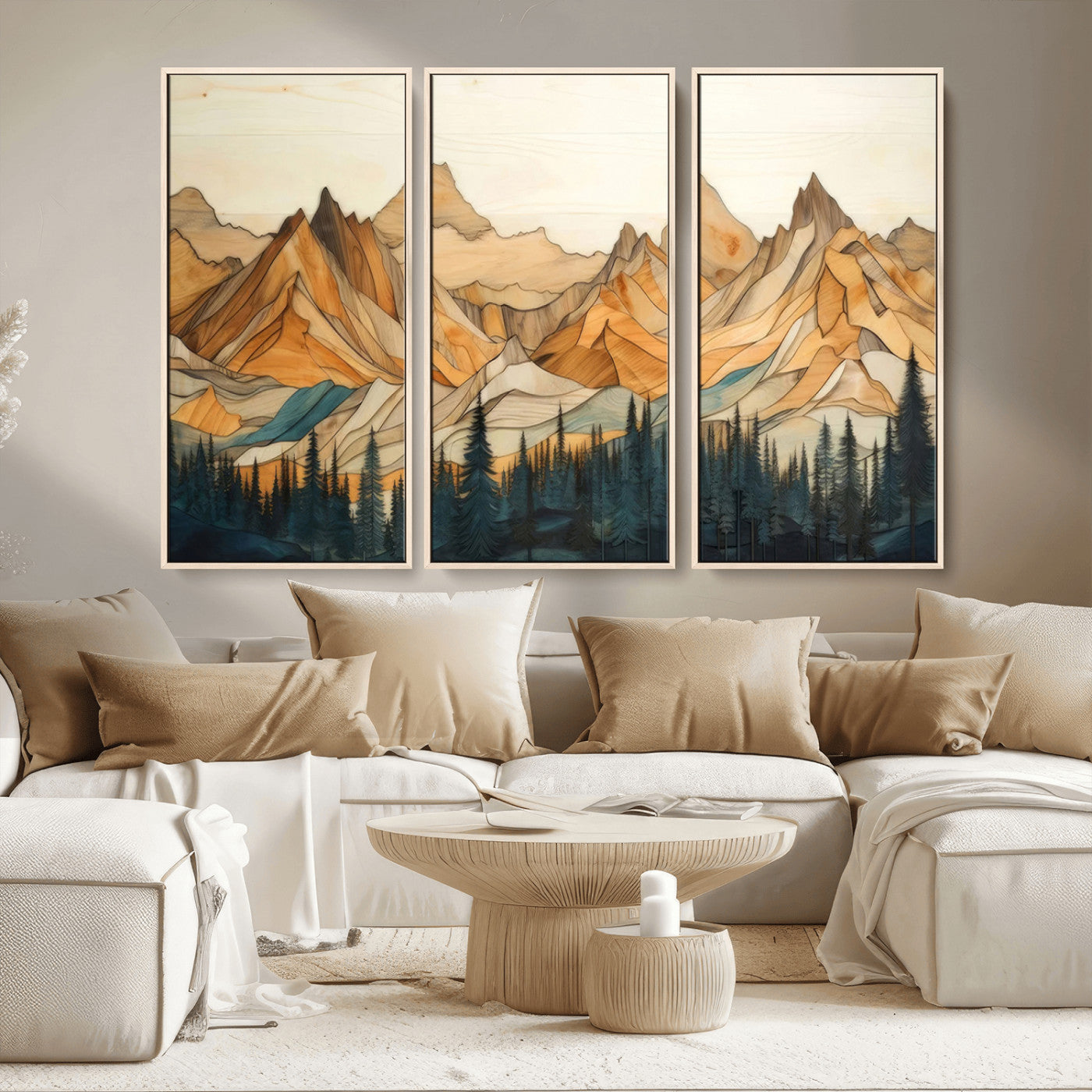 Rustic Wood Mountain Wall Art Print | Triptych Giclee Print