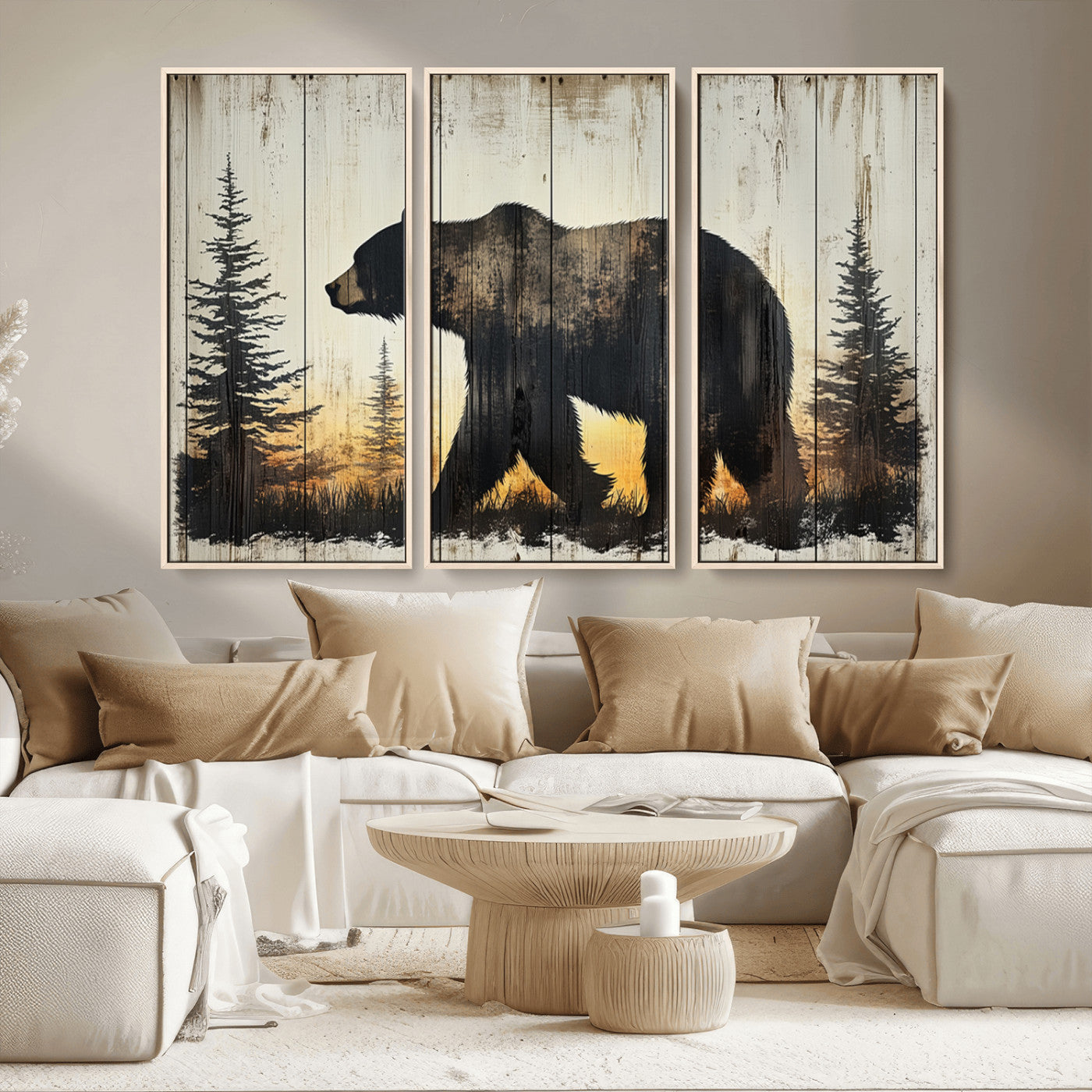 Vintage Bear Wall Art Canvas Print for Farmhouse - Mountain