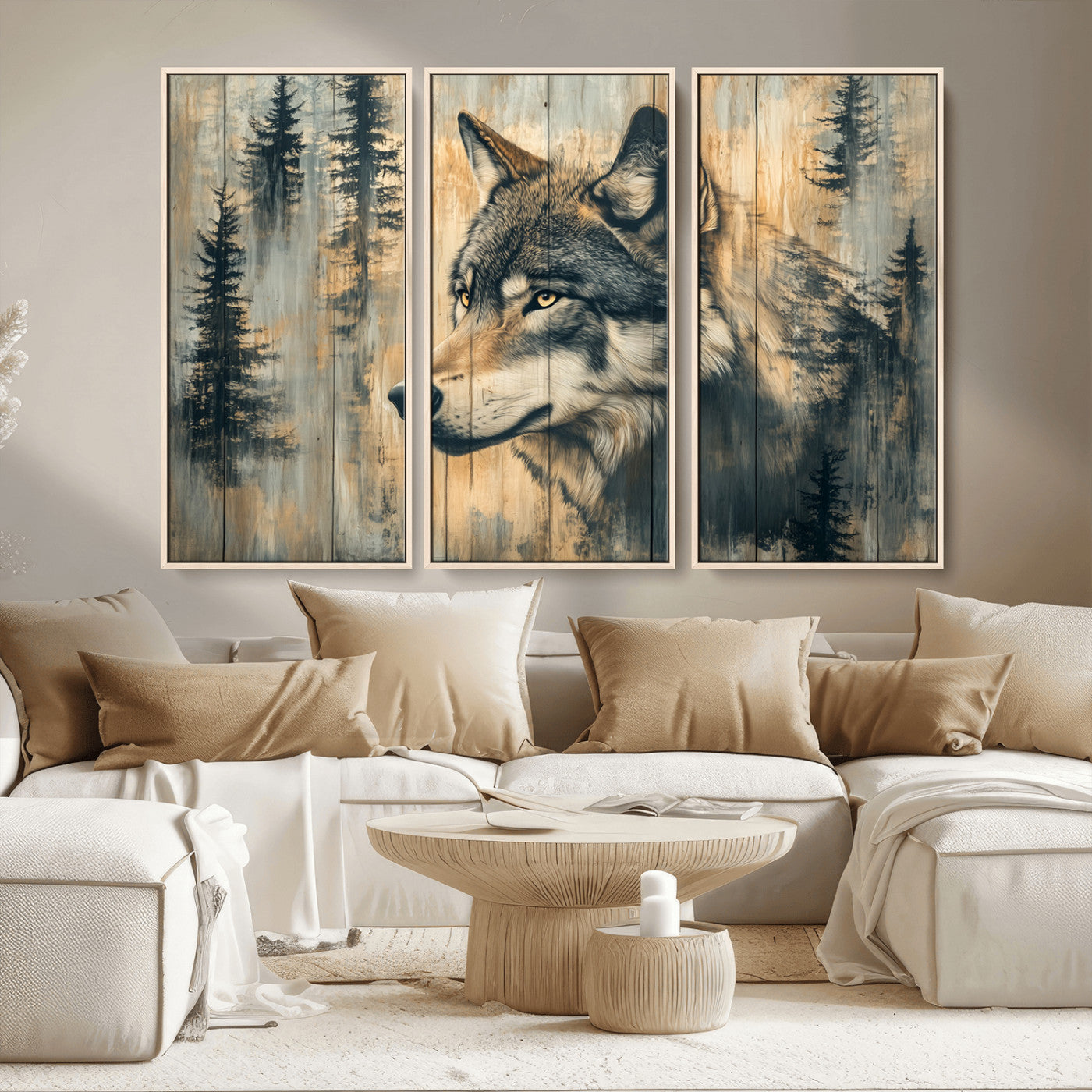 Wood Style Rustic Wolf Wall Art Canvas Print, Vintage