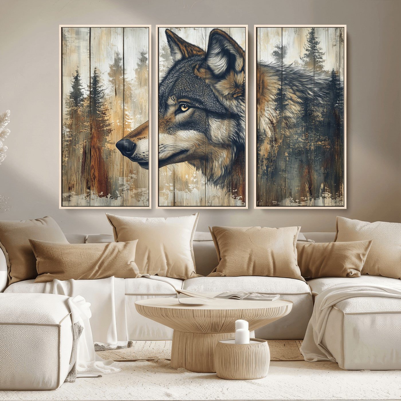 Rustic Wolf Wall Art Canvas Print – Vintage Woodland