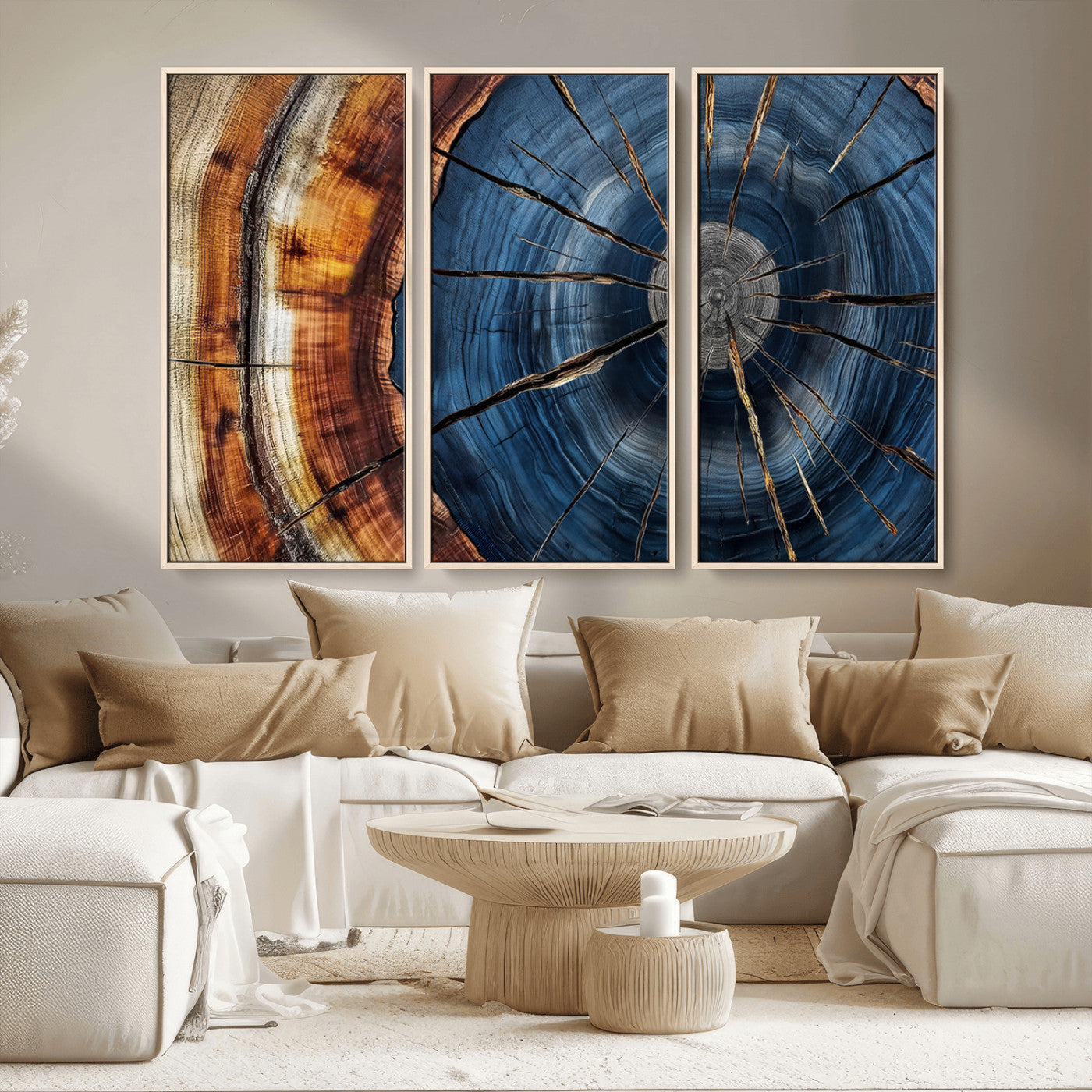 Framed Abstract Tree Ring Wall Art Print Natural Rustic Wood