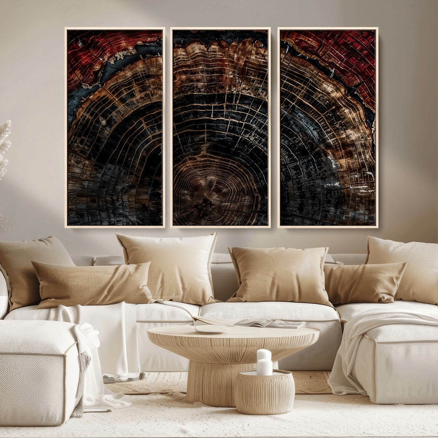 Dark Wood Ring Wall Art Canvas Print – Framed Abstract Tree