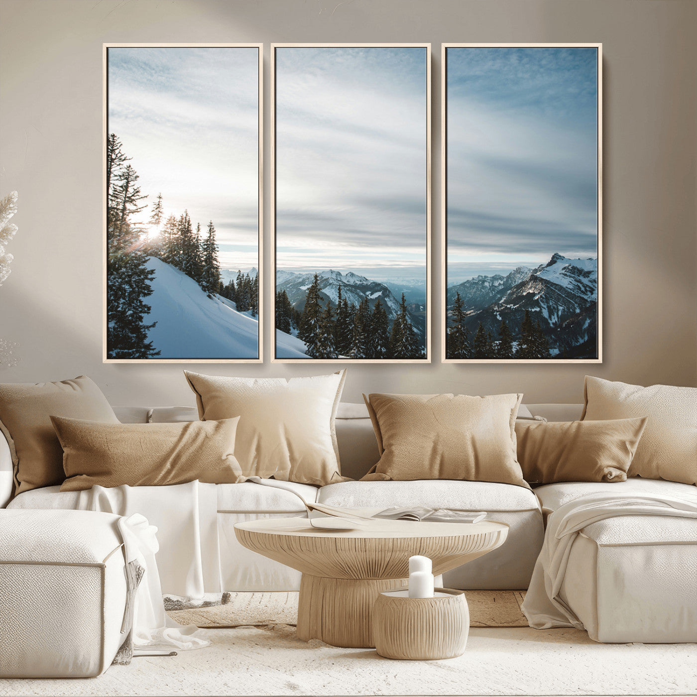 Snowy Mountains Wall Art Canvas Print – Framed Alpine