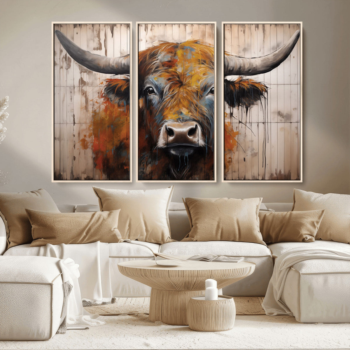 Scottish Highland Cow Cattle Art Print on Wood Style
