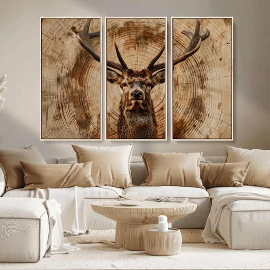 Wood Abstract Deer Wall Art | Rustic Wildlife Canvas Print |