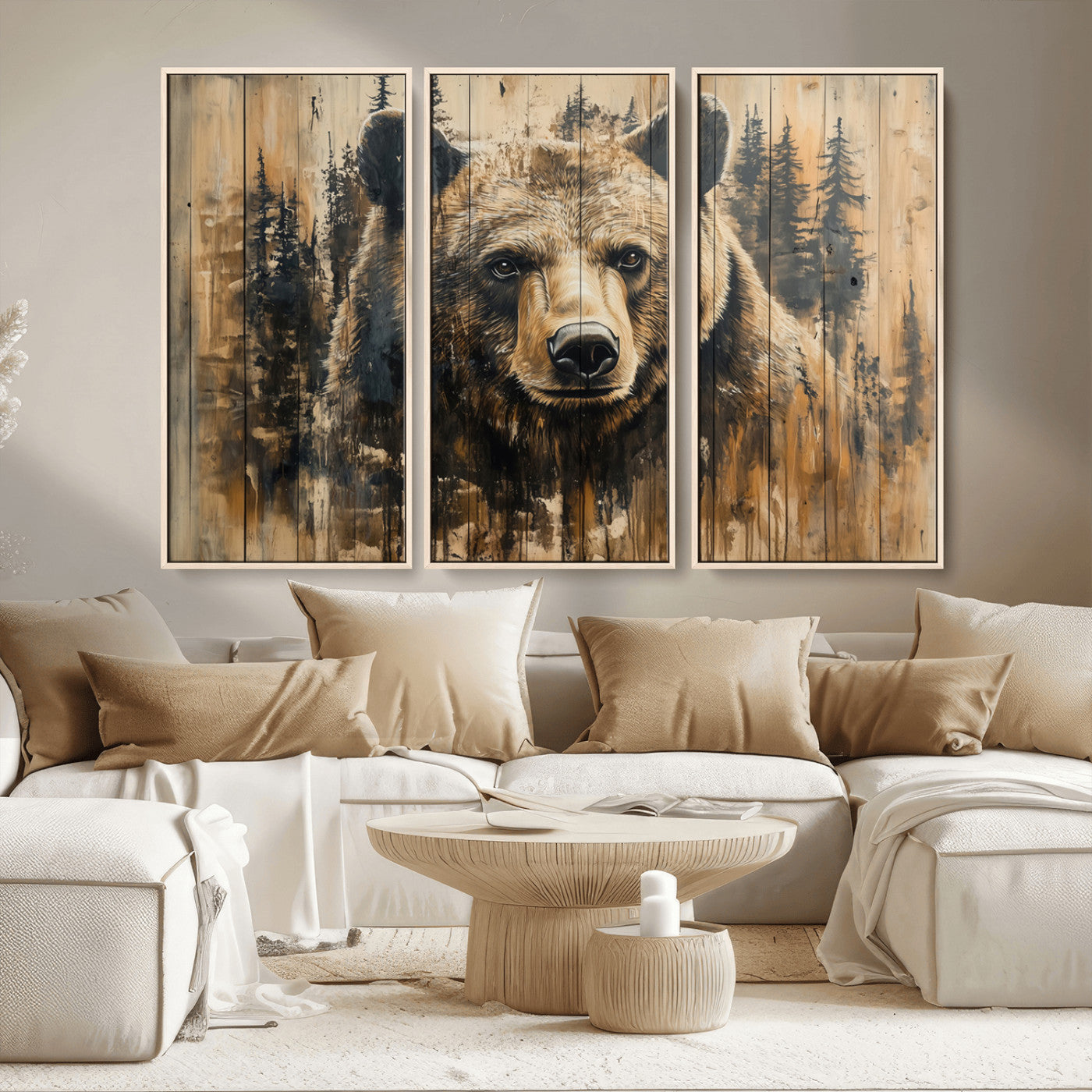 Majestic Grizzly 399 Bear Wall Art | 3-Panel Rustic Canvas