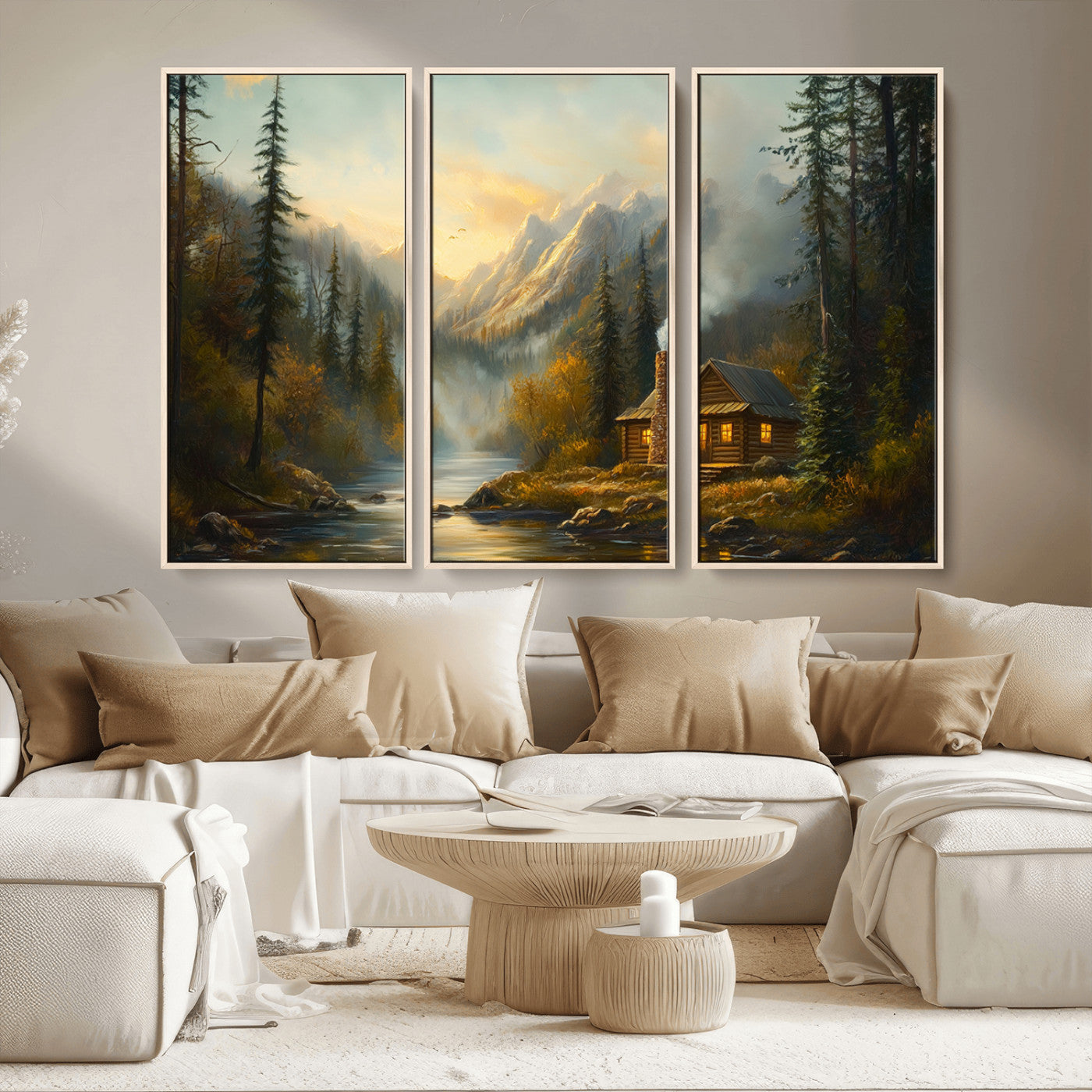 Wood Cabin Retreat Mountain at Sunset Wall Art Print -