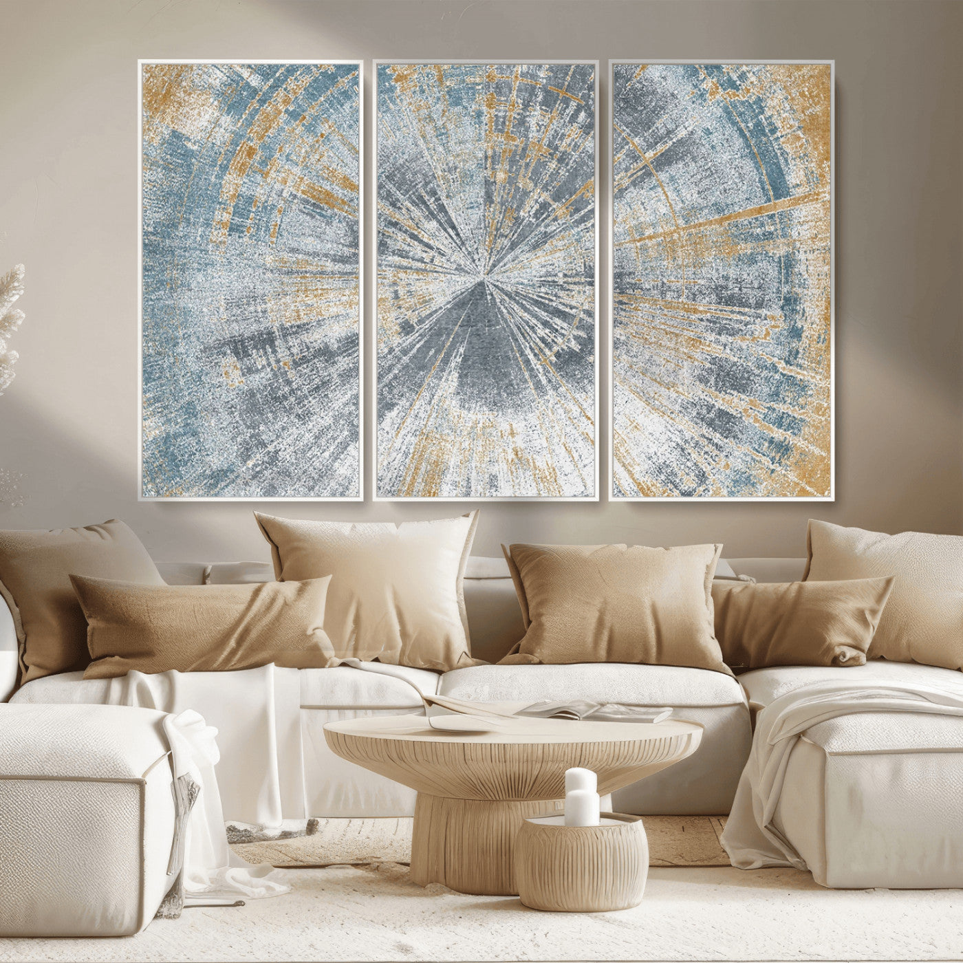 Radiant Abstract Wood Rings Canvas Art – Modern Triptych