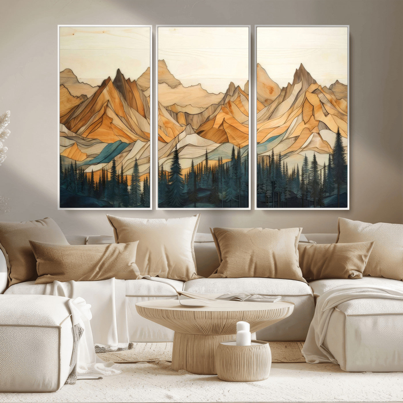 Rustic Wood Mountain Wall Art Print | Triptych Giclee Print