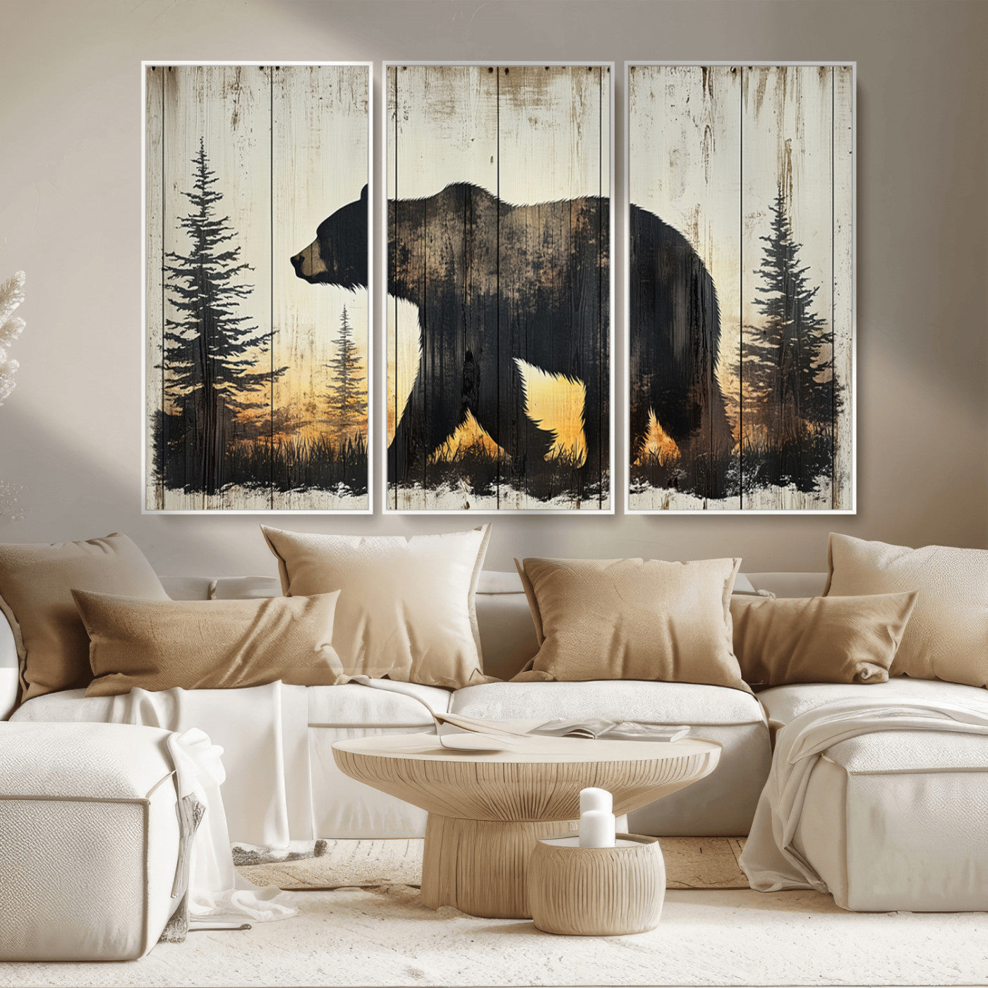 Vintage Bear Wall Art Canvas Print for Farmhouse - Mountain