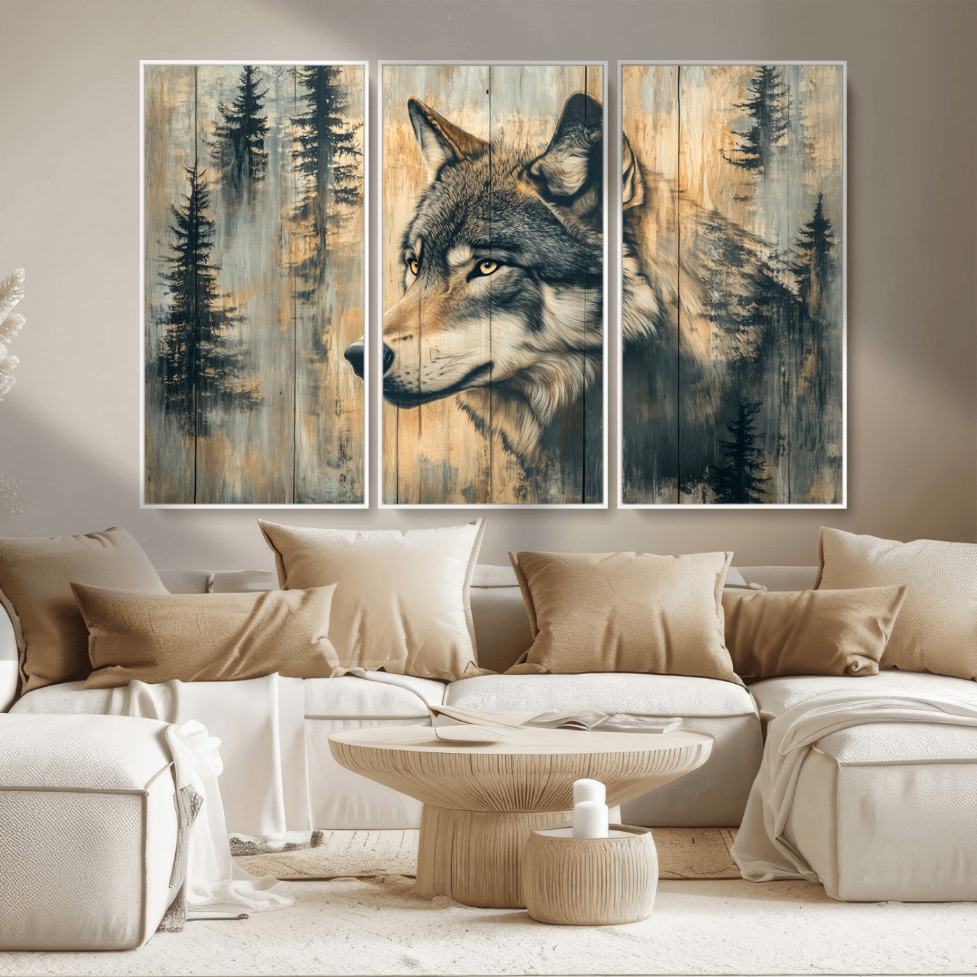 Wood Style Rustic Wolf Wall Art Canvas Print, Vintage