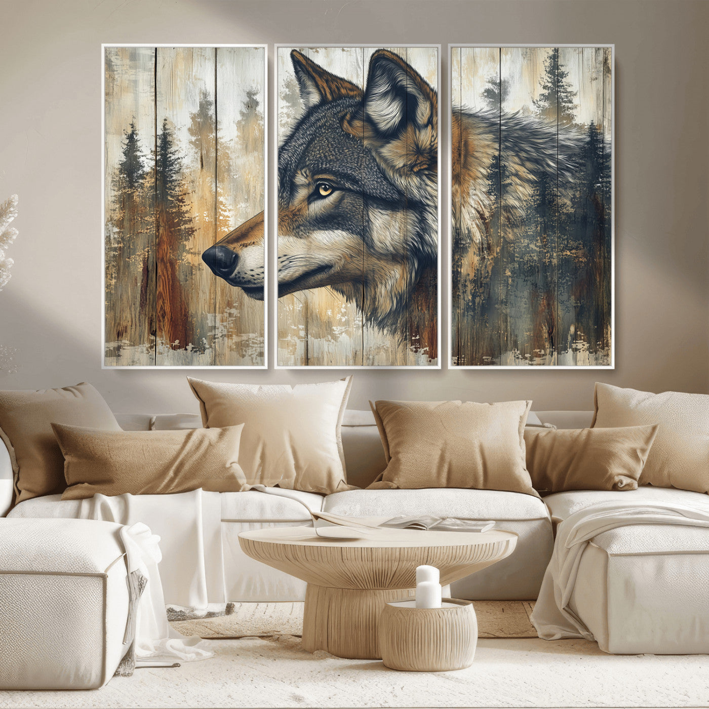 Rustic Wolf Wall Art Canvas Print – Vintage Woodland